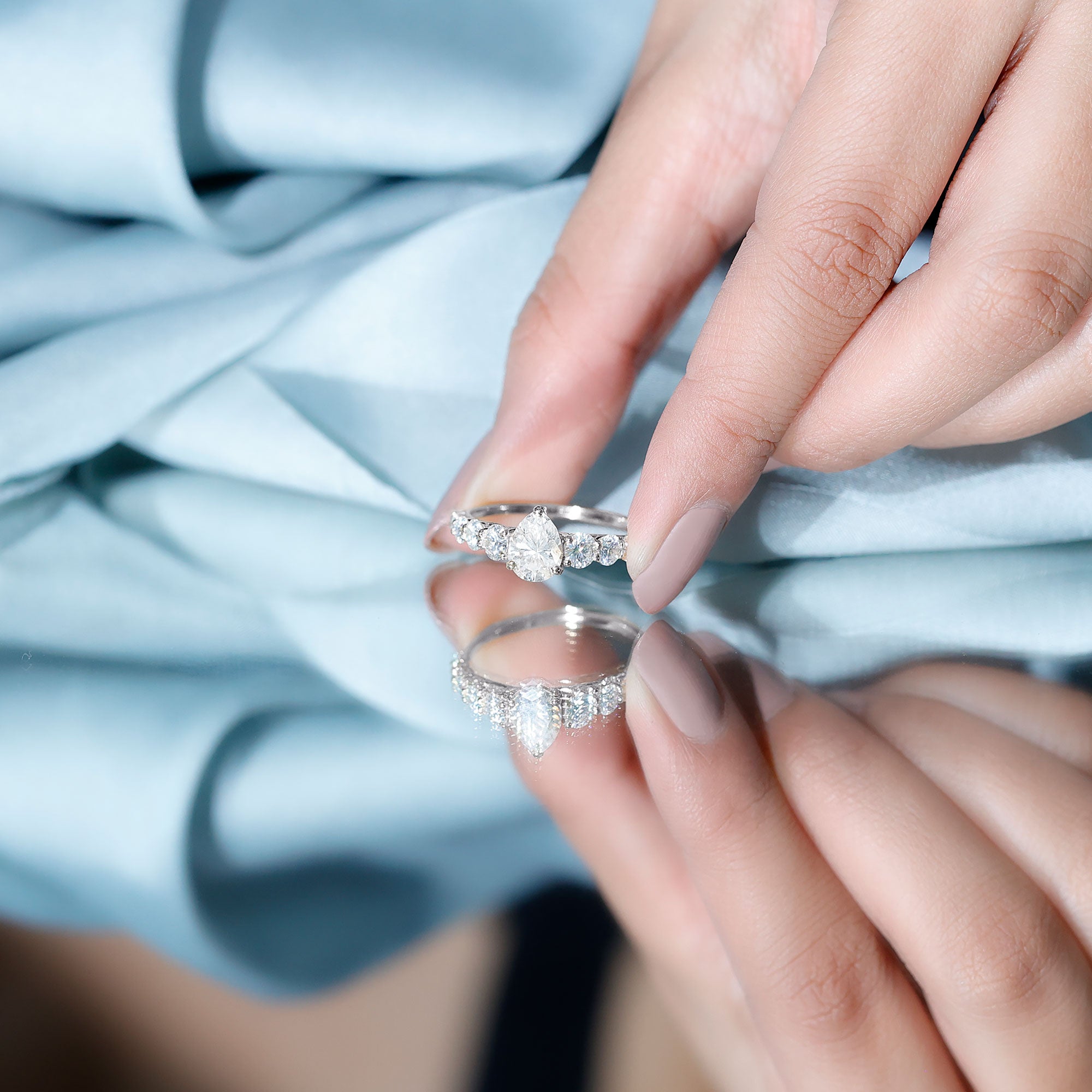 Certified Diamond Teardrop Engagement Ring with Sides Stones Lab - ( EF-VS ) - Rosec Jewels