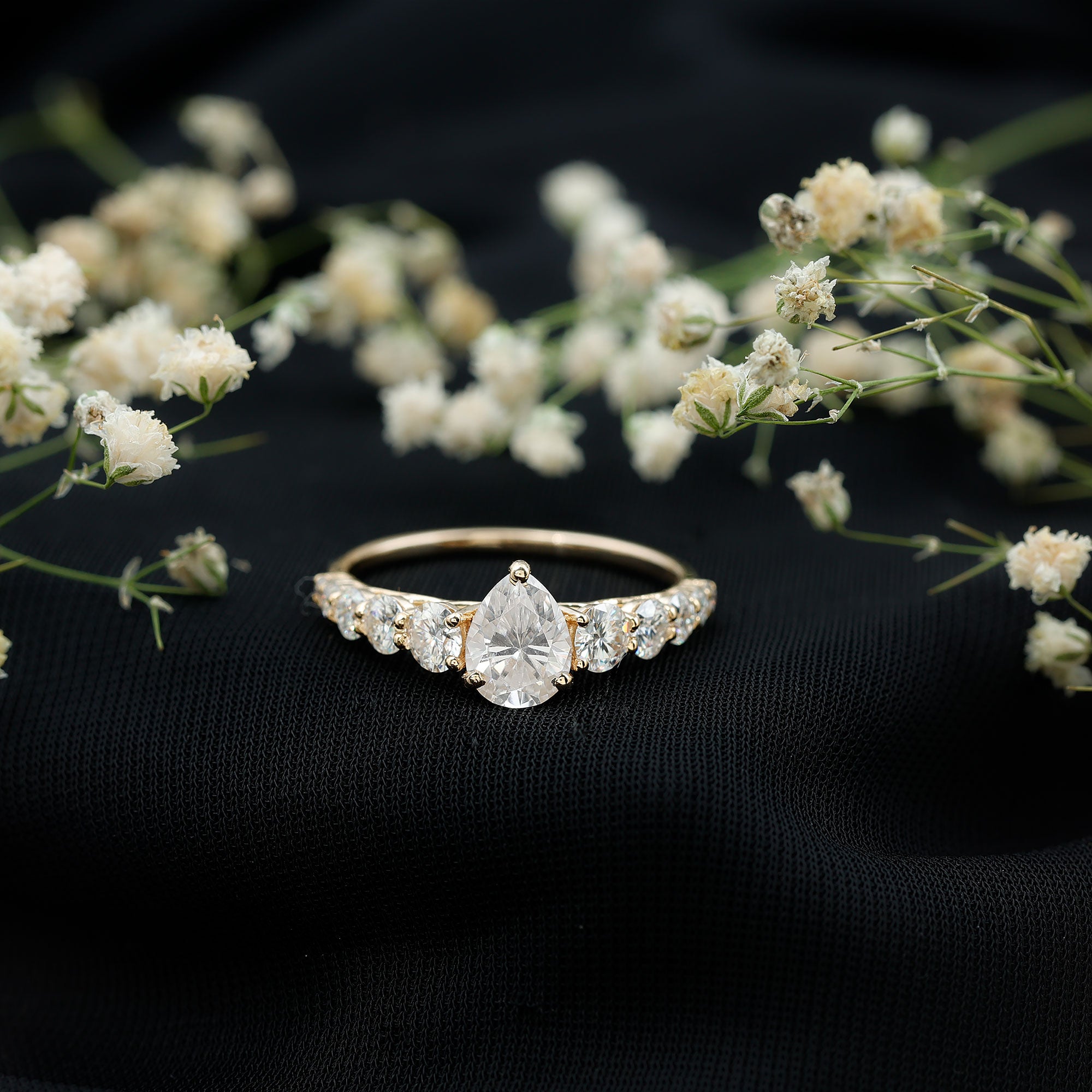 Certified Diamond Teardrop Engagement Ring with Sides Stones Lab - ( EF-VS ) - Rosec Jewels