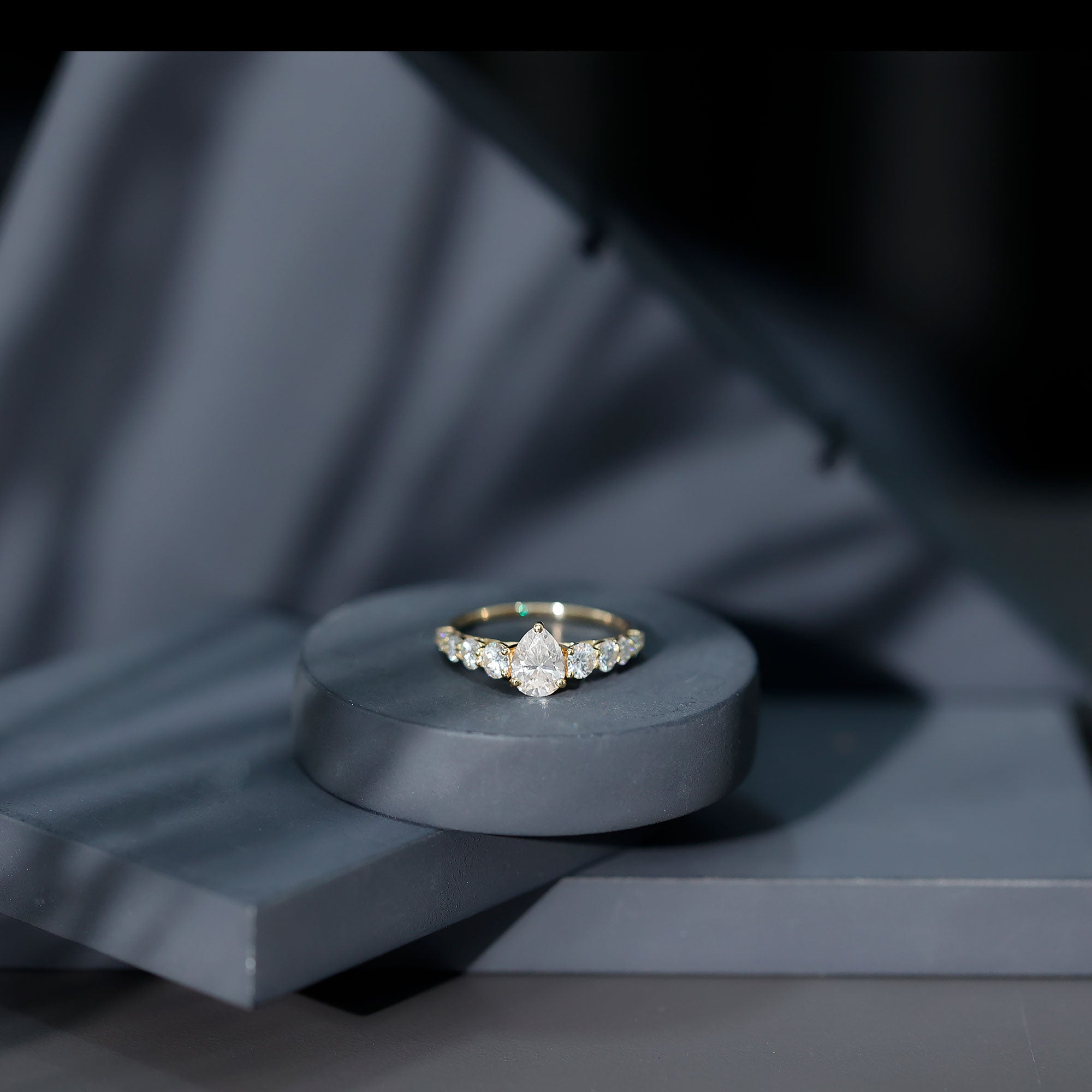 Certified Diamond Teardrop Engagement Ring with Sides Stones Lab - ( EF-VS ) - Rosec Jewels