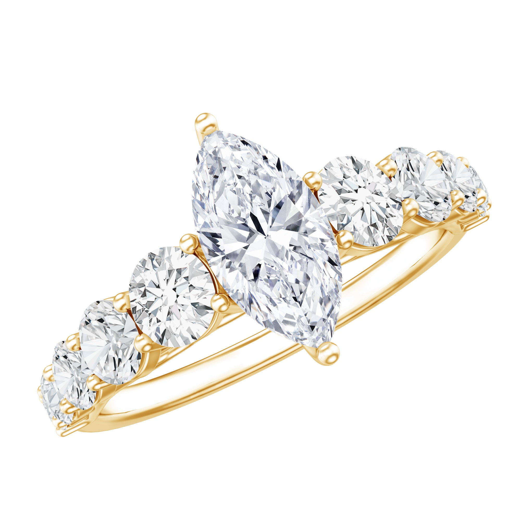 Lab Created Diamond Marquise Engagement Ring With Side Stones Lab - ( EF-VS ) - Rosec Jewels