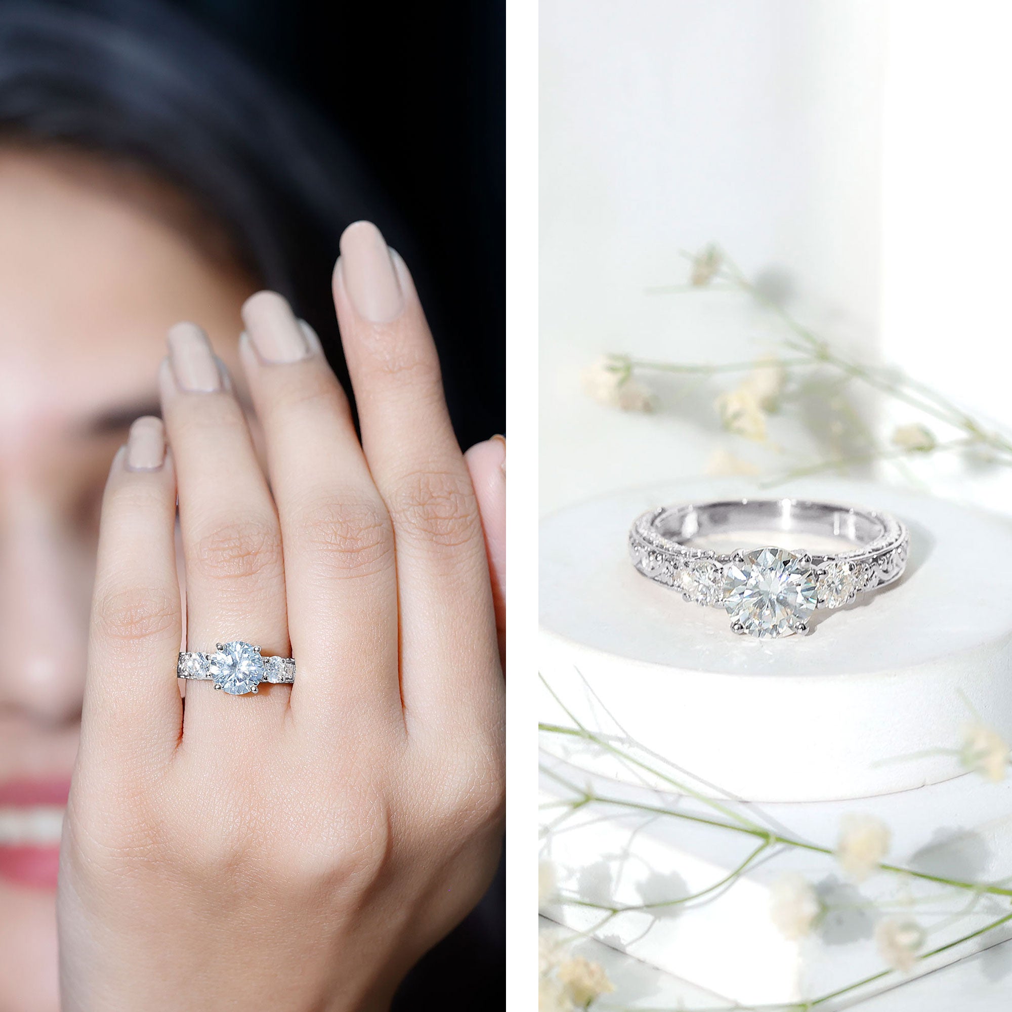 Lab Grown Diamond Vintage Style Engagement Ring Lab - ( EF-VS ) - Rosec Jewels