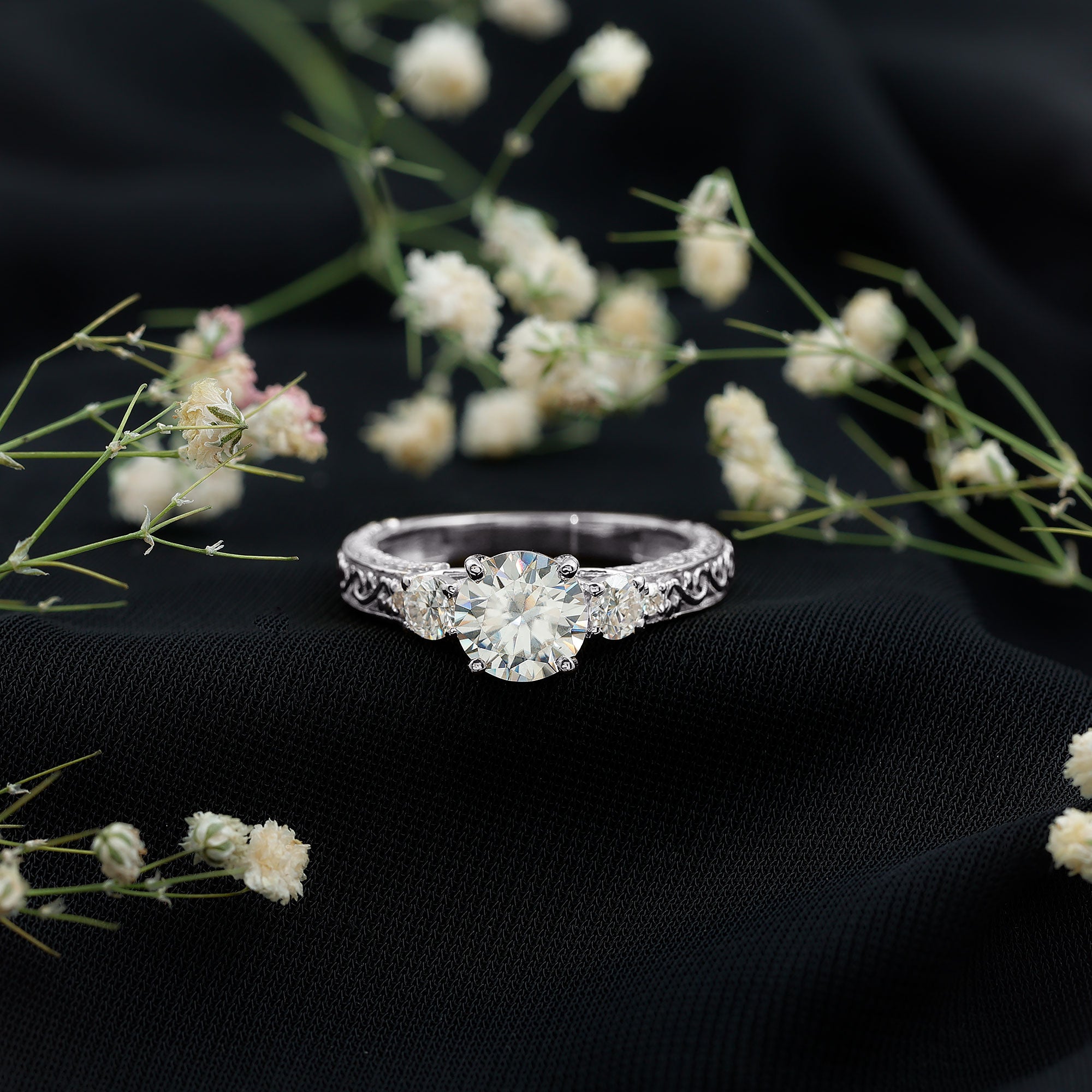 Lab Grown Diamond Vintage Style Engagement Ring Lab - ( EF-VS ) - Rosec Jewels