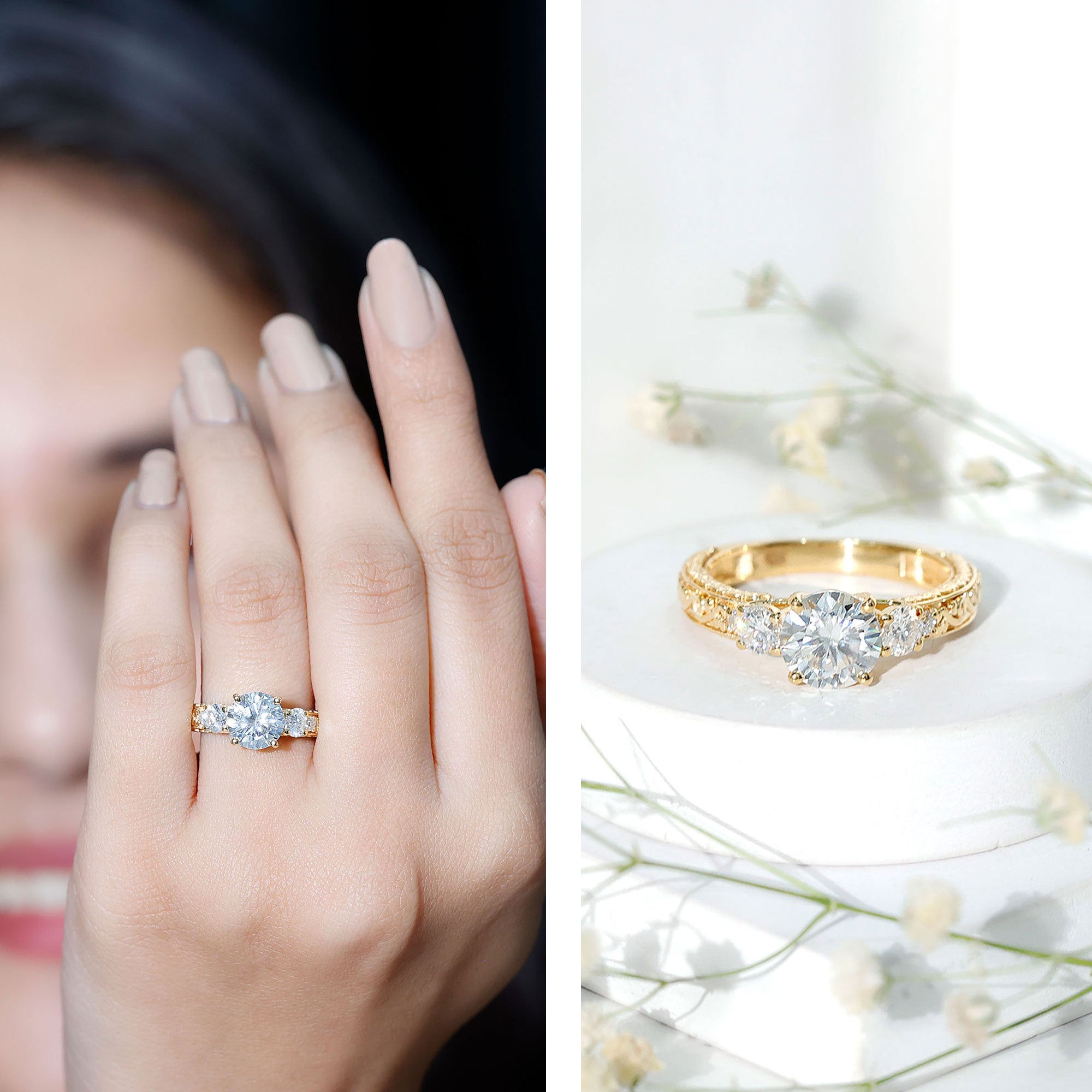 Lab Grown Diamond Vintage Style Engagement Ring Lab - ( EF-VS ) - Rosec Jewels