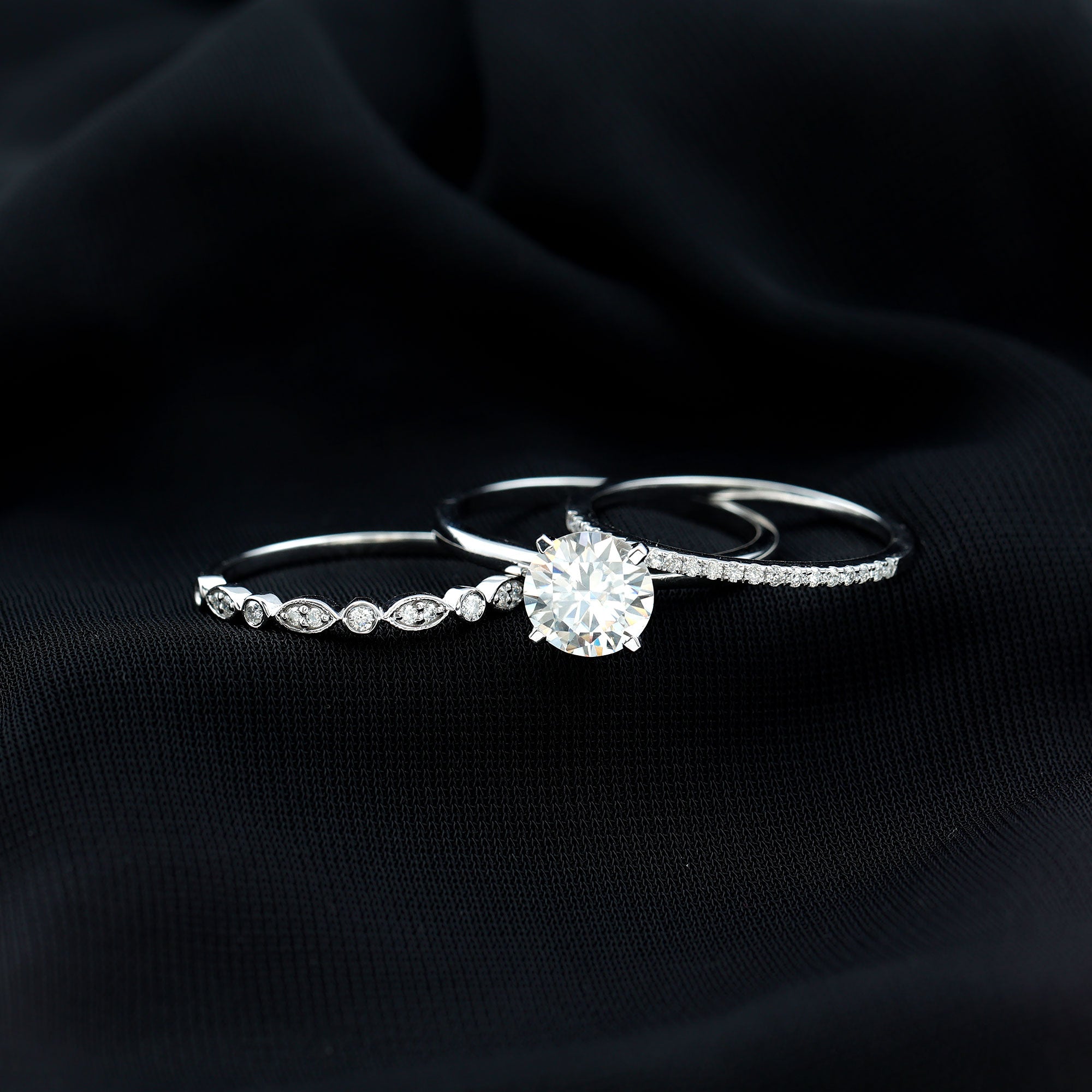 Certified Round Cut Lab Created Diamond 3 Piece Bridal Ring Set Lab - ( EF-VS ) - Rosec Jewels