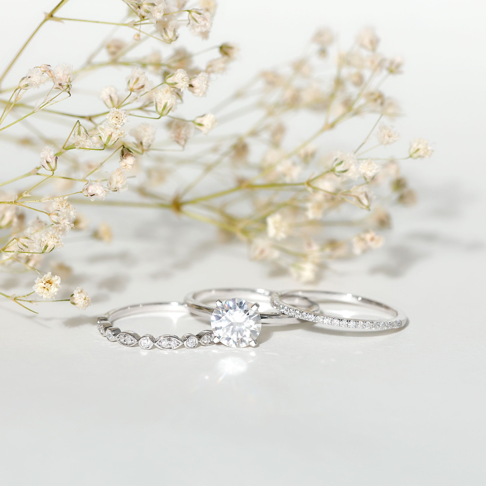 Certified Round Cut Lab Created Diamond 3 Piece Bridal Ring Set Lab - ( EF-VS ) - Rosec Jewels