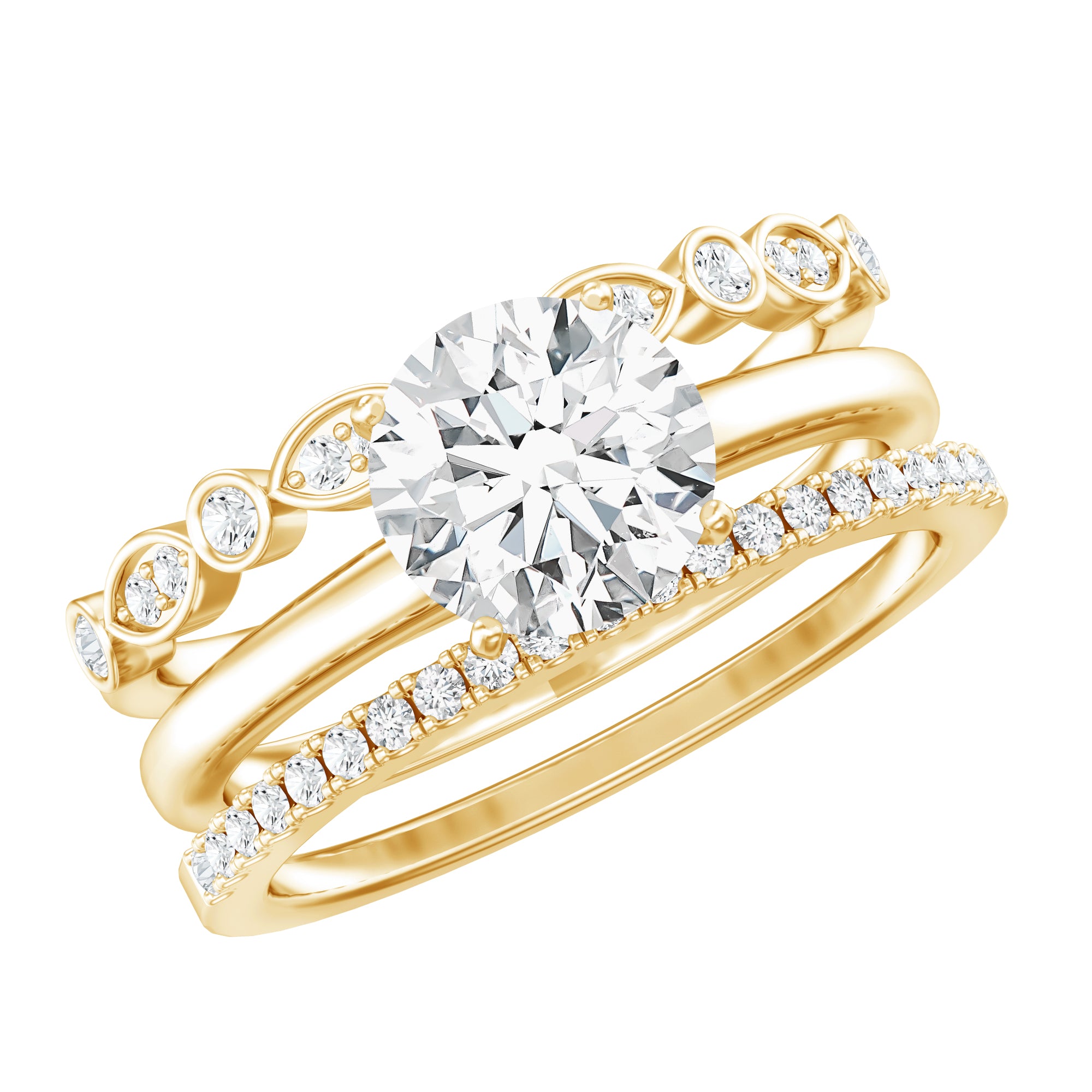 Certified Round Cut Lab Created Diamond 3 Piece Bridal Ring Set Lab - ( EF-VS ) - Rosec Jewels