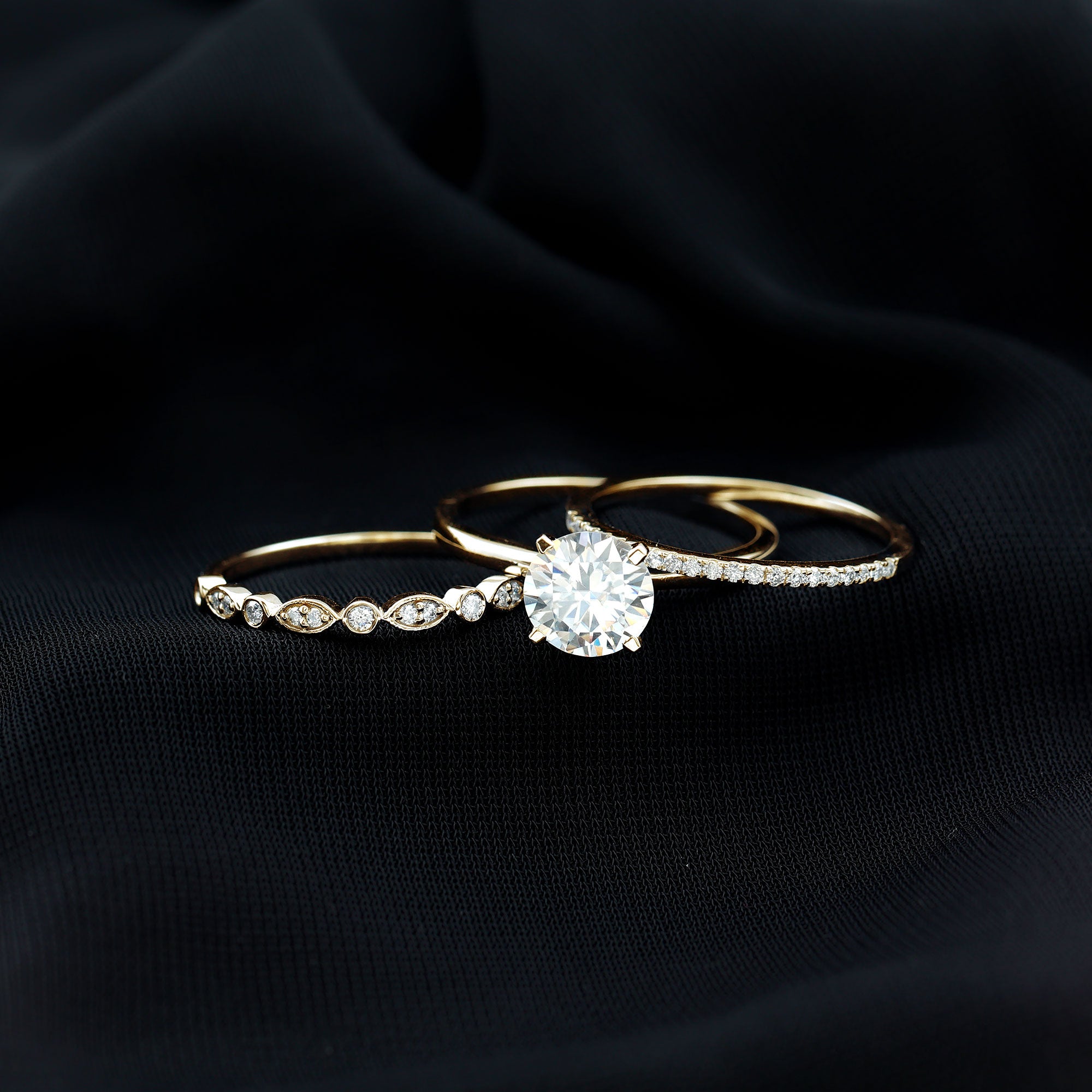 Certified Round Cut Lab Created Diamond 3 Piece Bridal Ring Set Lab - ( EF-VS ) - Rosec Jewels