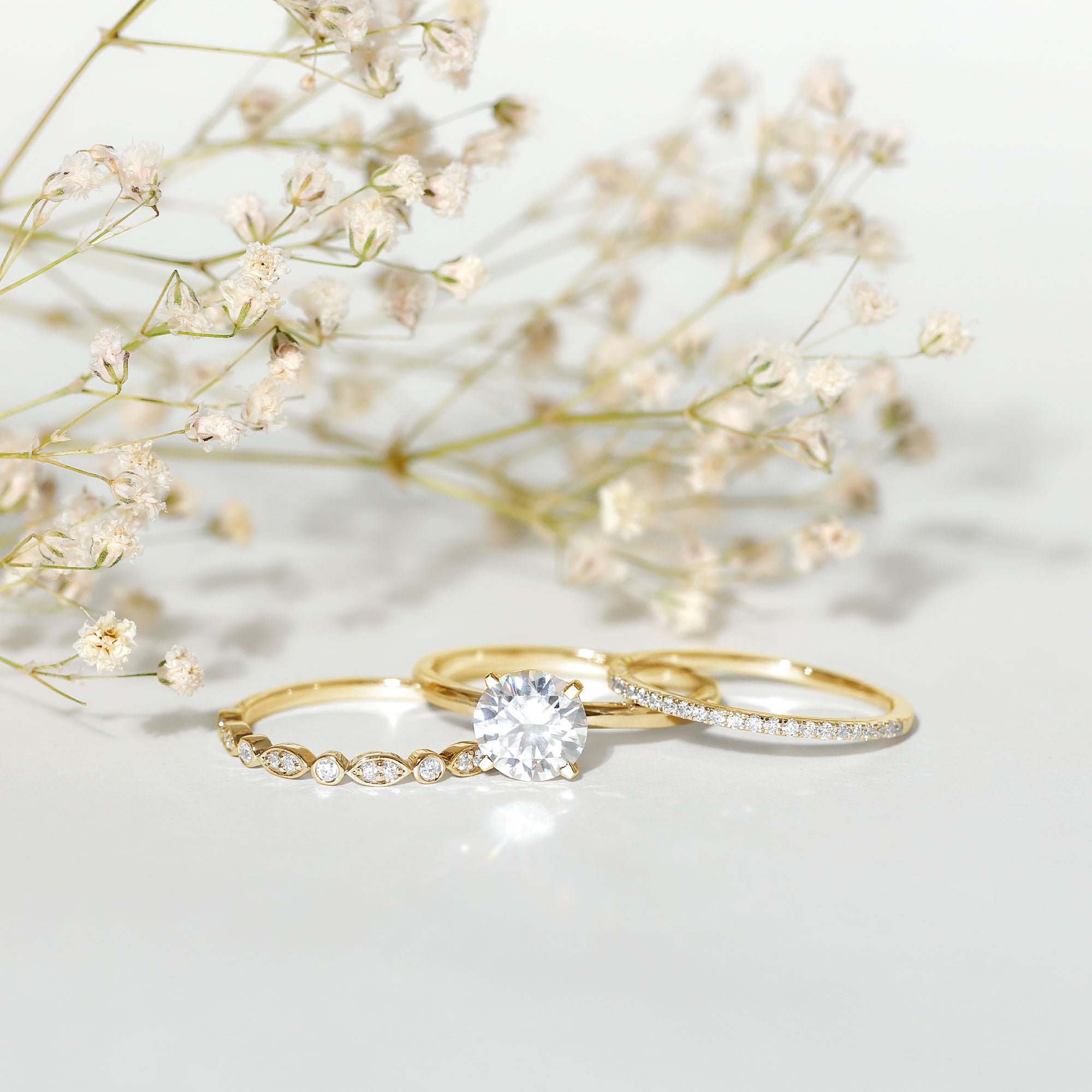 Certified Round Cut Lab Created Diamond 3 Piece Bridal Ring Set Lab - ( EF-VS ) - Rosec Jewels