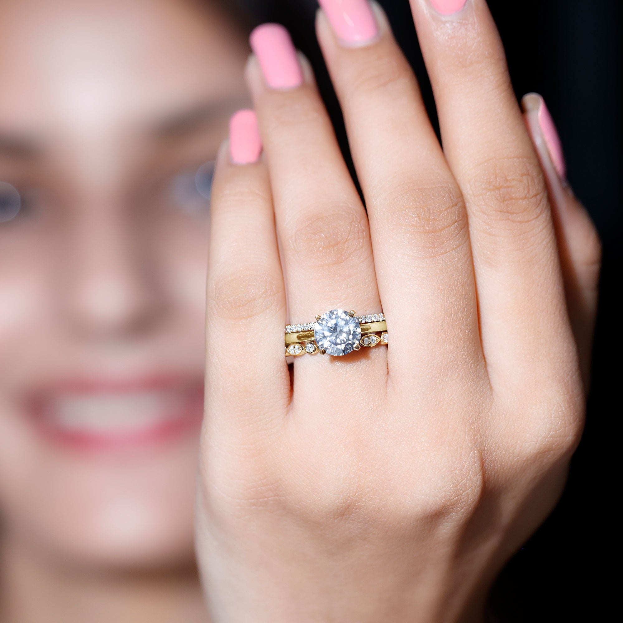 Certified Round Cut Lab Created Diamond 3 Piece Bridal Ring Set Lab - ( EF-VS ) - Rosec Jewels