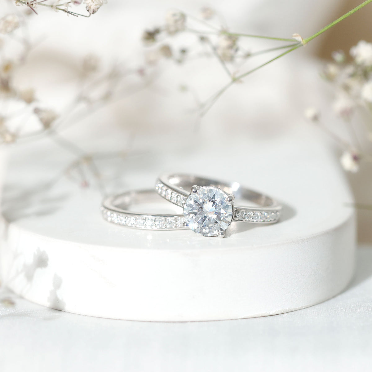 Certified 2 Carat Lab Grown Diamond Engagement Ring With Wedding Band Lab - ( EF-VS ) - Rosec Jewels
