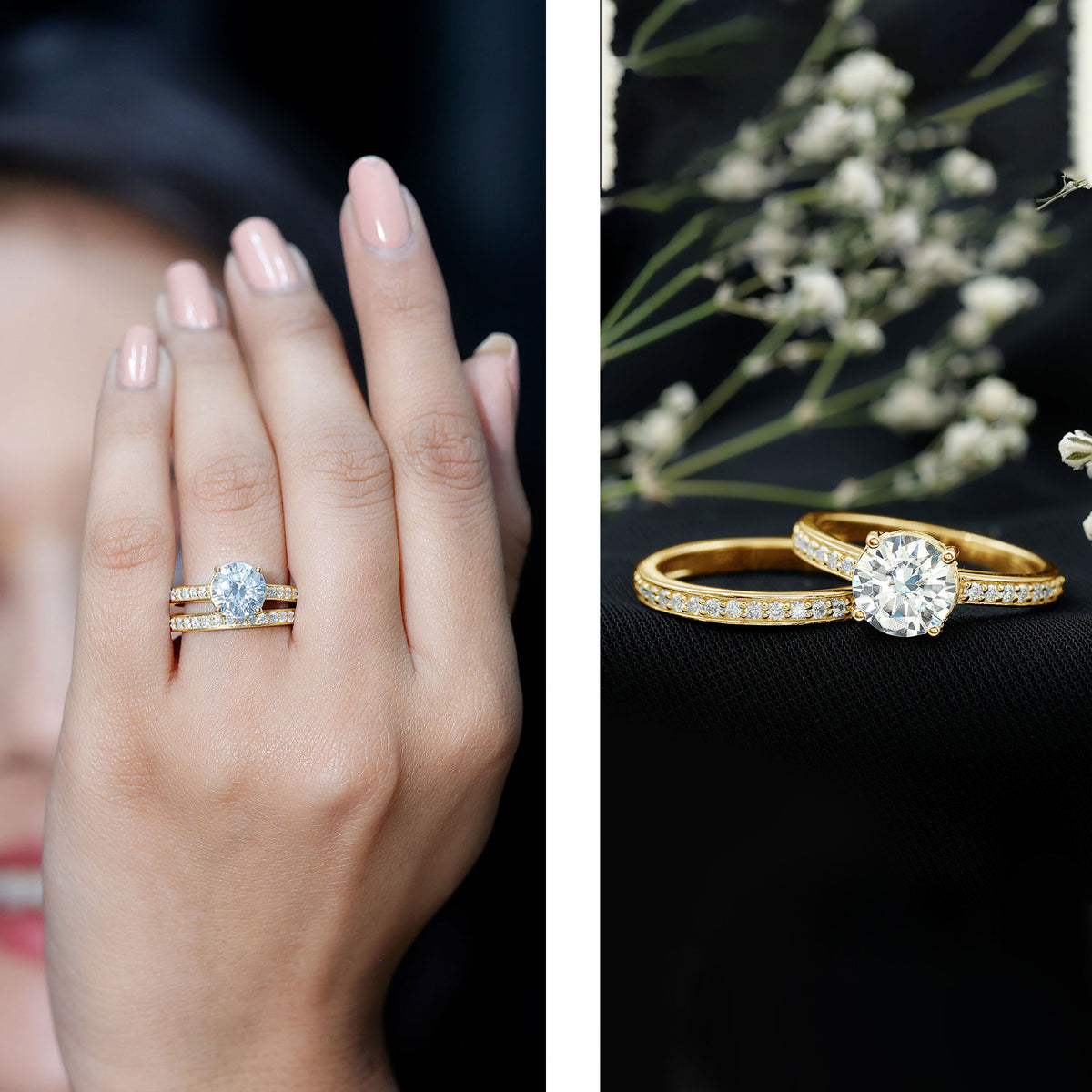 Certified 2 Carat Lab Grown Diamond Engagement Ring With Wedding Band Lab - ( EF-VS ) - Rosec Jewels