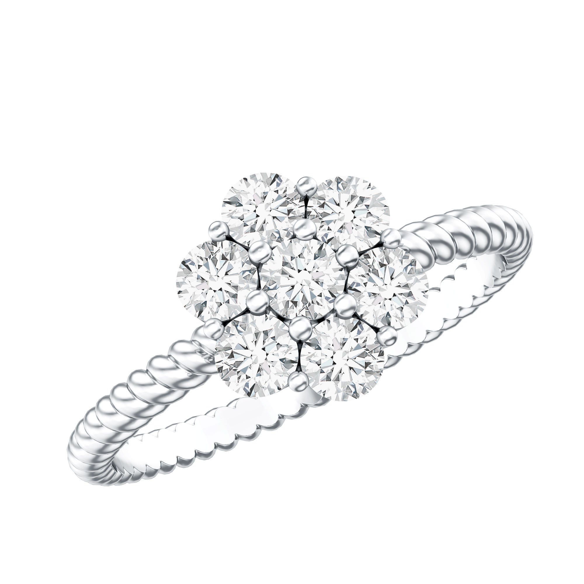 Lab Created Diamond Flower Engagement Ring for Her Lab - ( EF-VS ) - Rosec Jewels