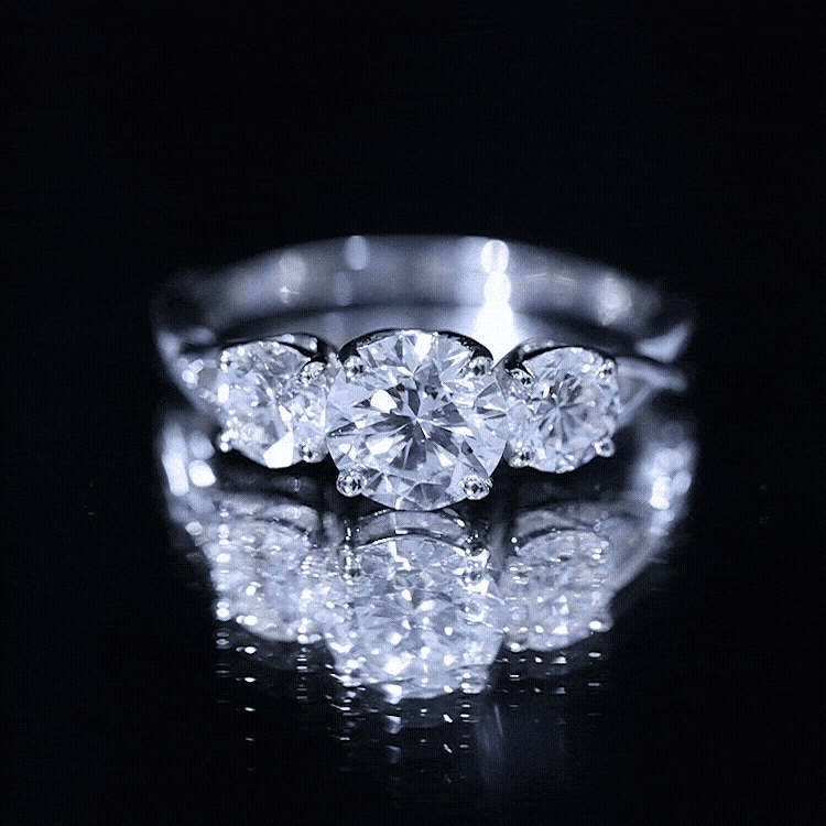 Lab Grown Diamond Three Stone Engagement Ring with Crossover Shank Lab - ( EF-VS ) - Rosec Jewels