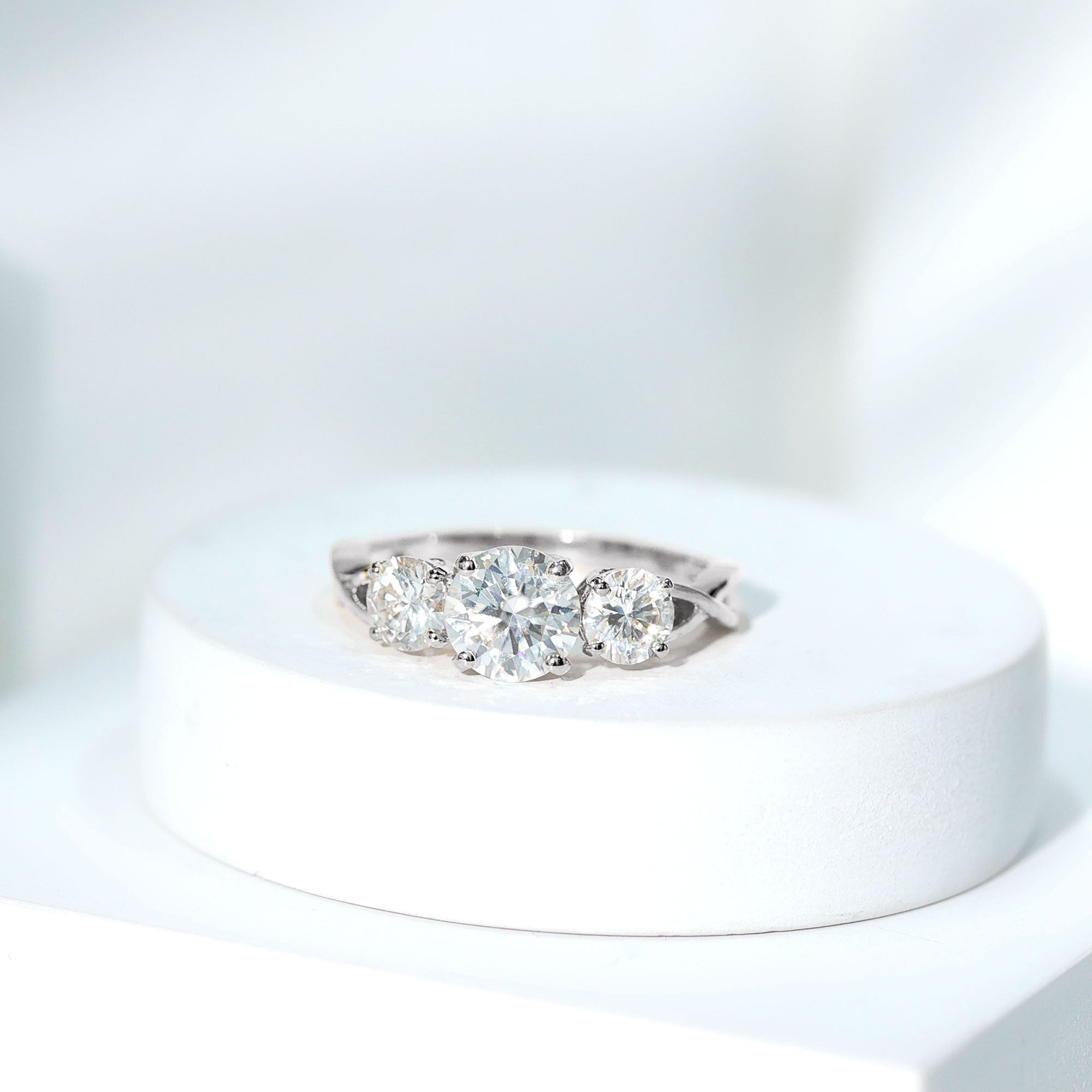 Rosec Jewels-Lab Grown Diamond Three Stone Engagement Ring with Crossover Shank