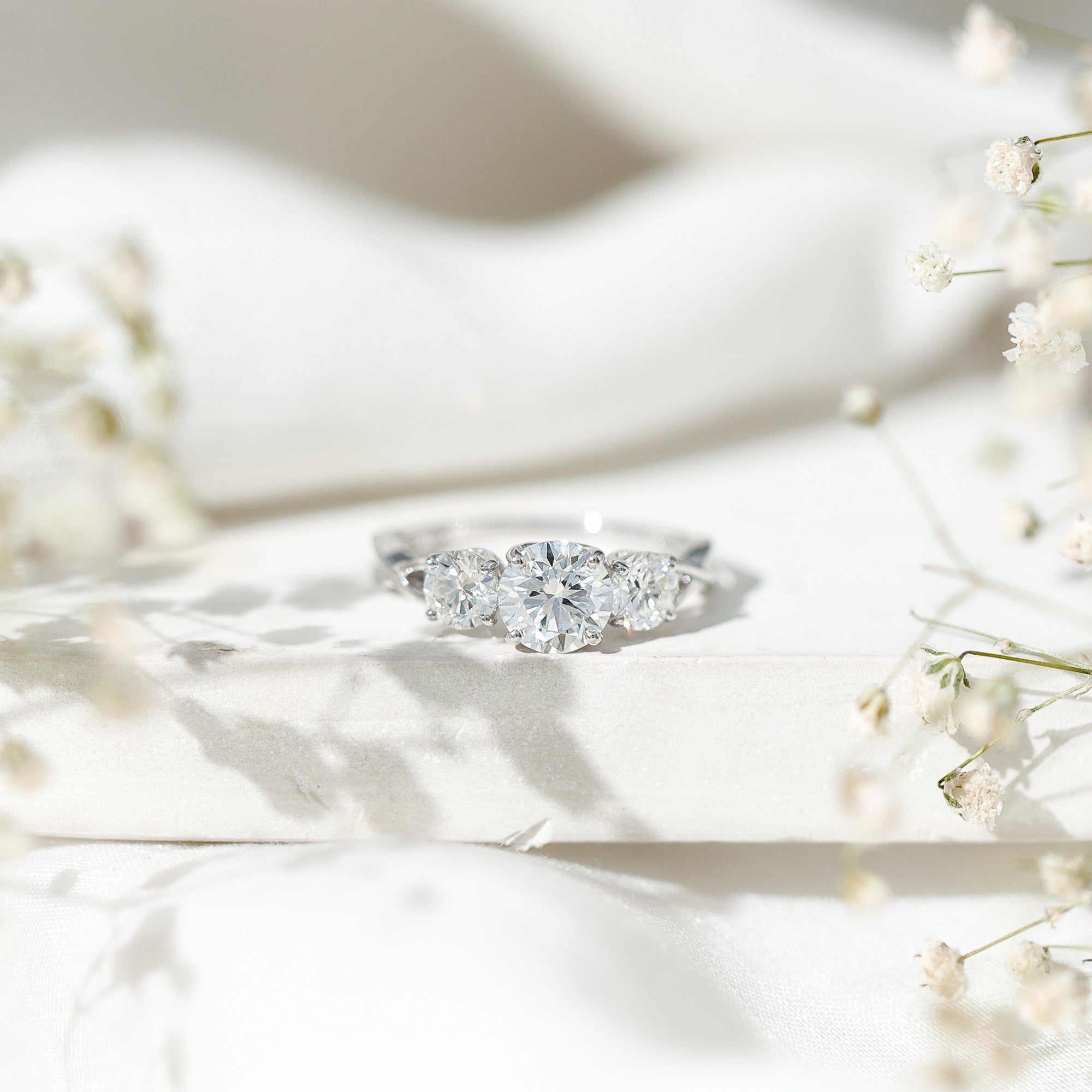 Lab Grown Diamond Three Stone Engagement Ring with Crossover Shank Lab - ( EF-VS ) - Rosec Jewels