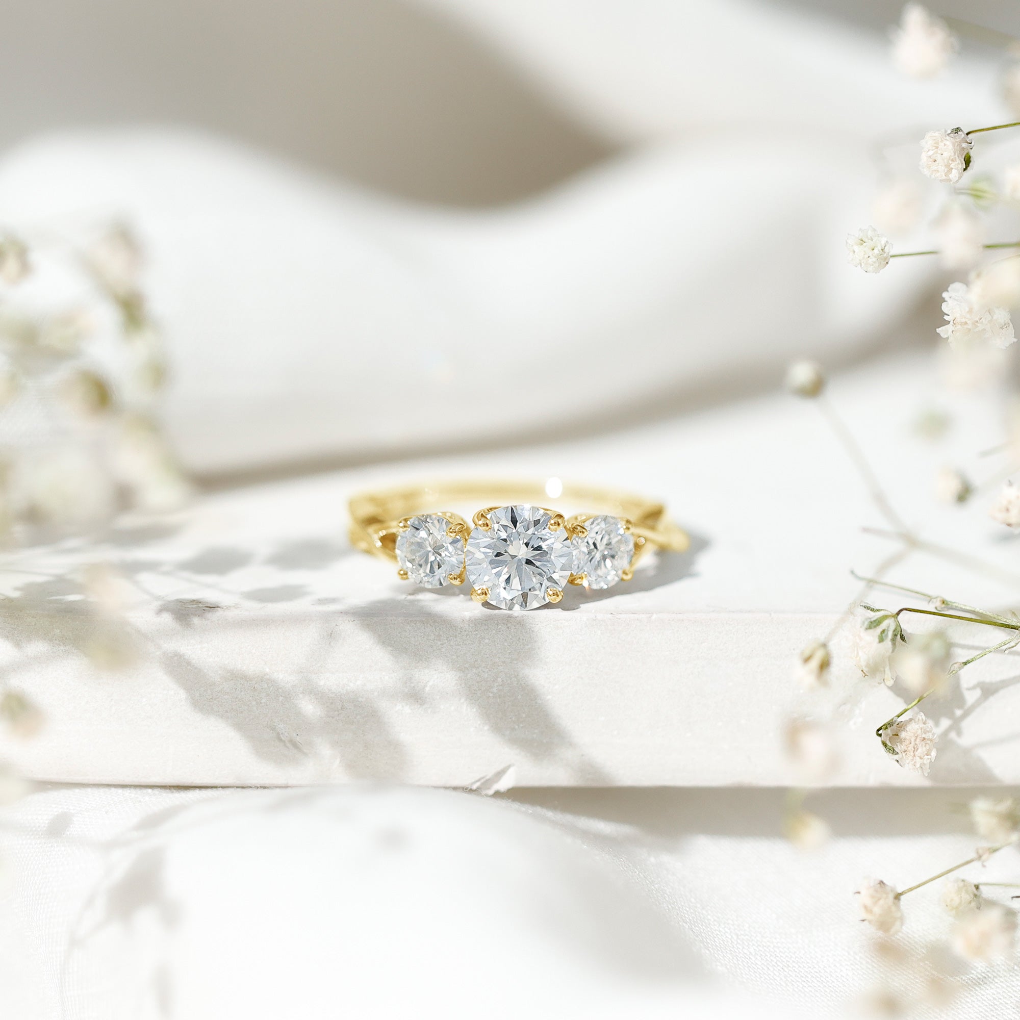 Lab Grown Diamond Three Stone Engagement Ring with Crossover Shank Lab - ( EF-VS ) - Rosec Jewels