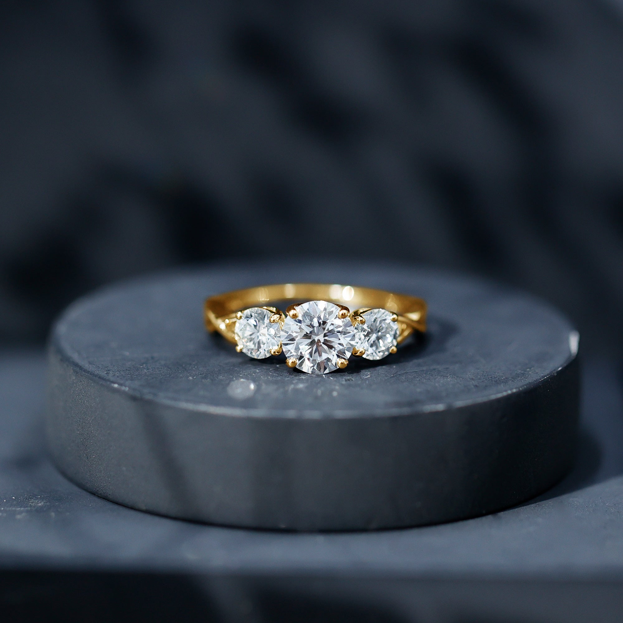Lab Grown Diamond Three Stone Engagement Ring with Crossover Shank Lab - ( EF-VS ) - Rosec Jewels