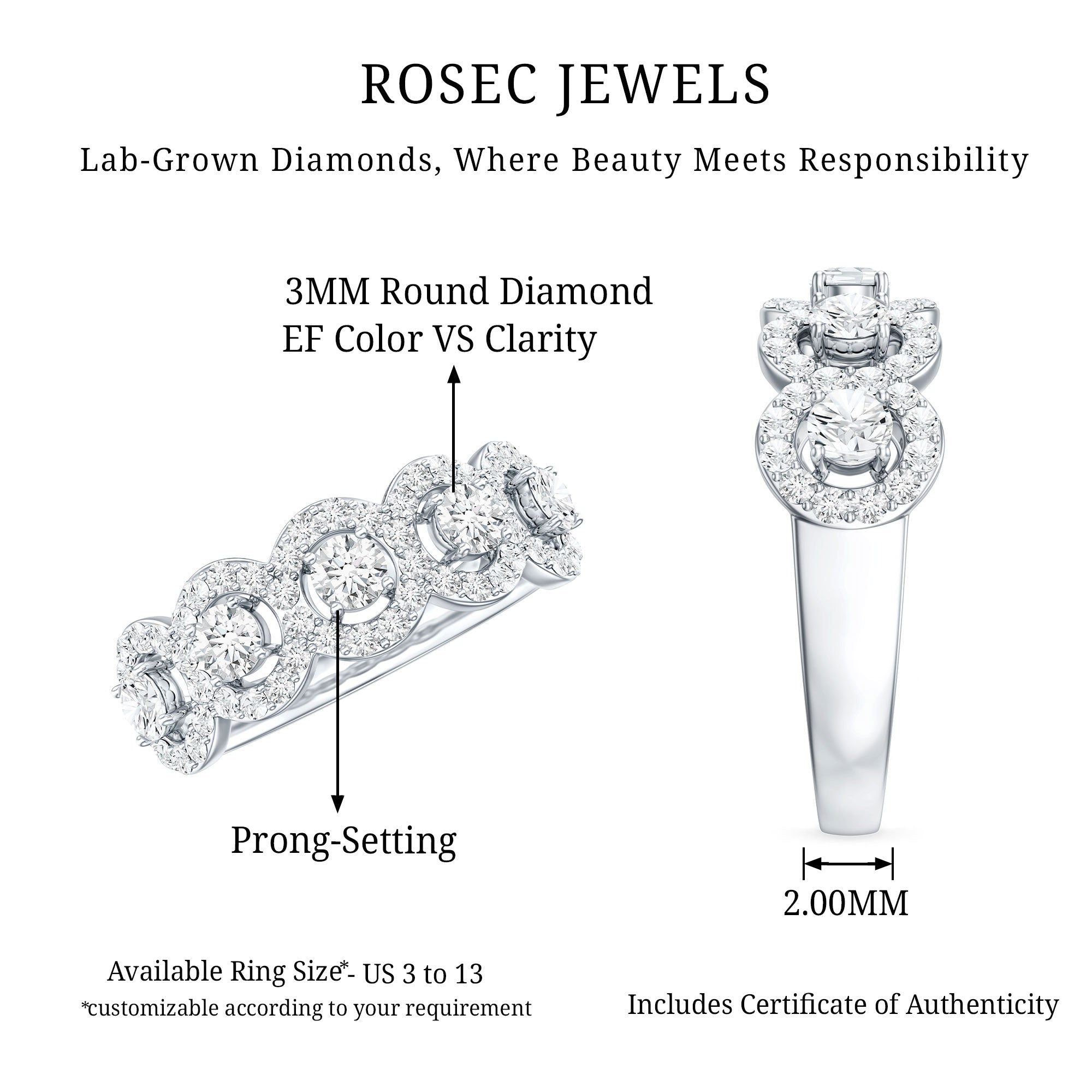 Certified Lab Created Diamond Wedding Band Ring Lab - ( EF-VS ) - Rosec Jewels