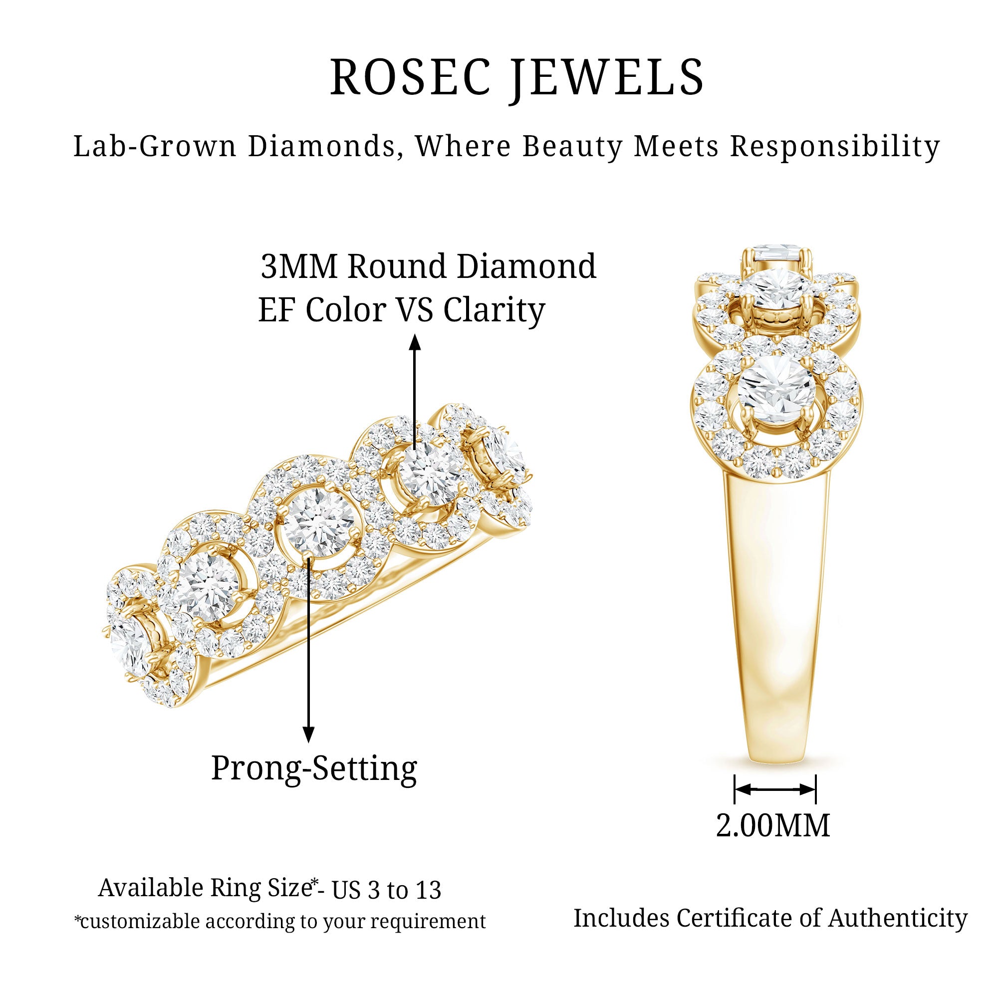 Certified Lab Created Diamond Wedding Band Ring Lab - ( EF-VS ) - Rosec Jewels
