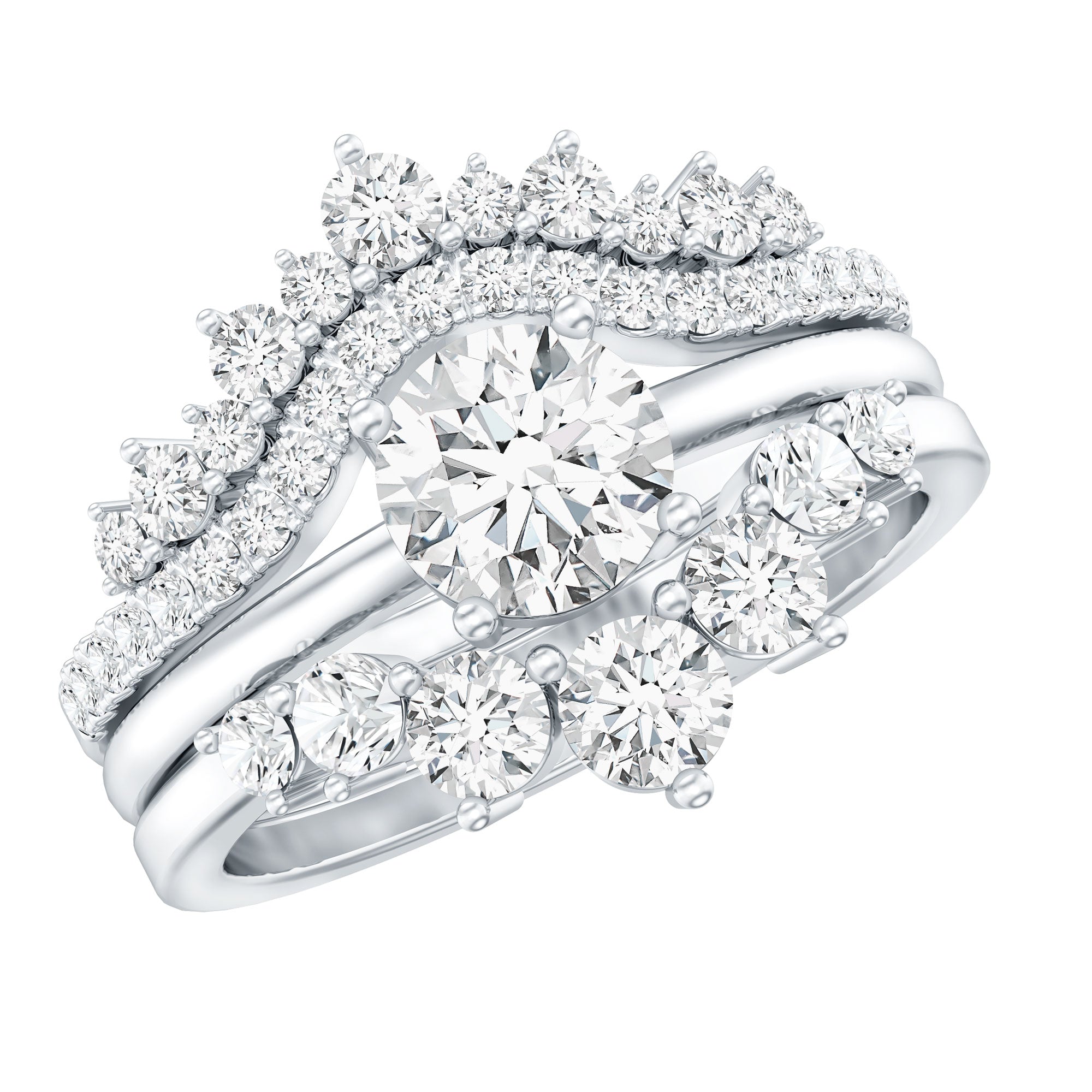 Lab Grown Diamond Vintage Bridal Ring Set with 3 Piece Lab - ( EF-VS ) - Rosec Jewels
