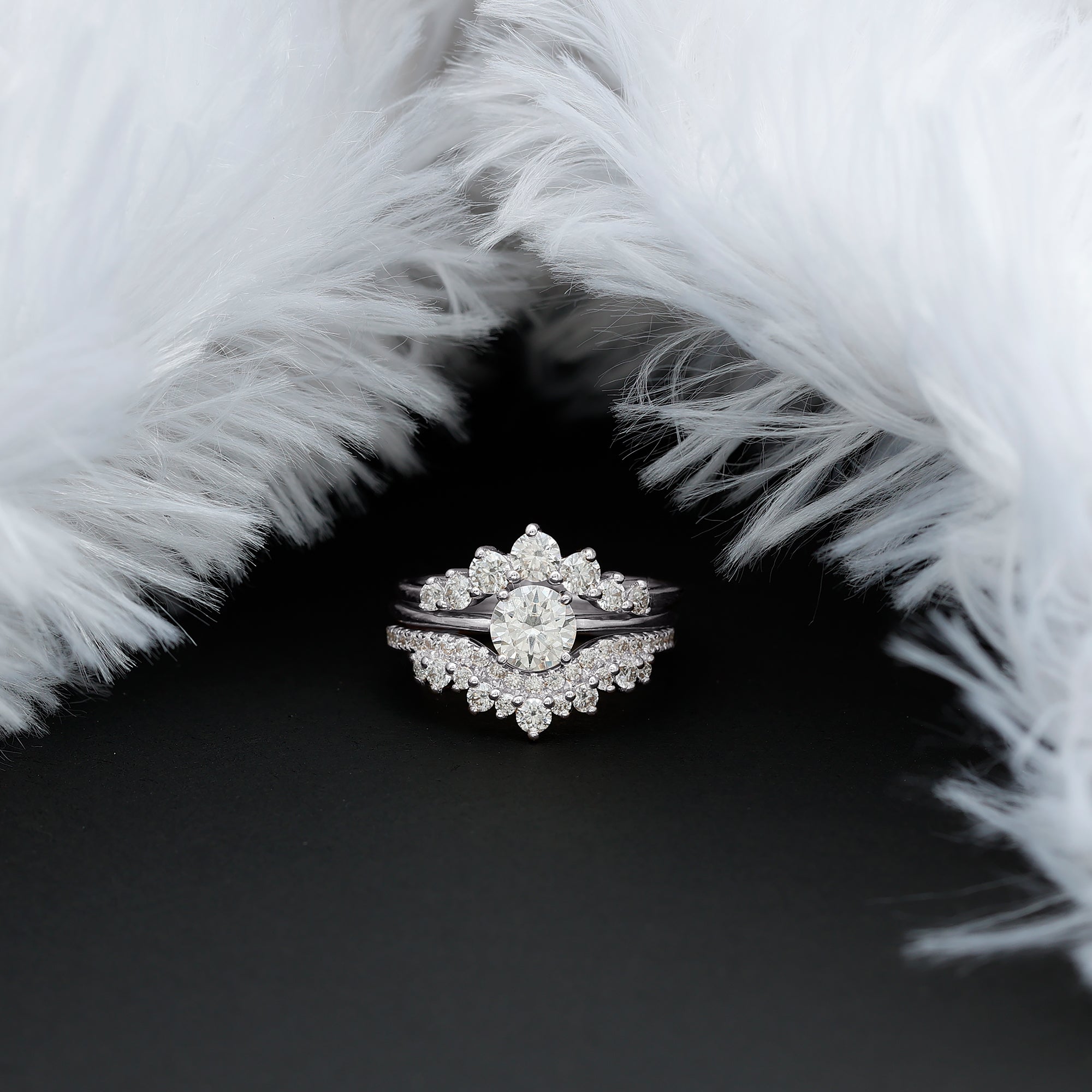 Lab Grown Diamond Vintage Bridal Ring Set with 3 Piece Lab - ( EF-VS ) - Rosec Jewels