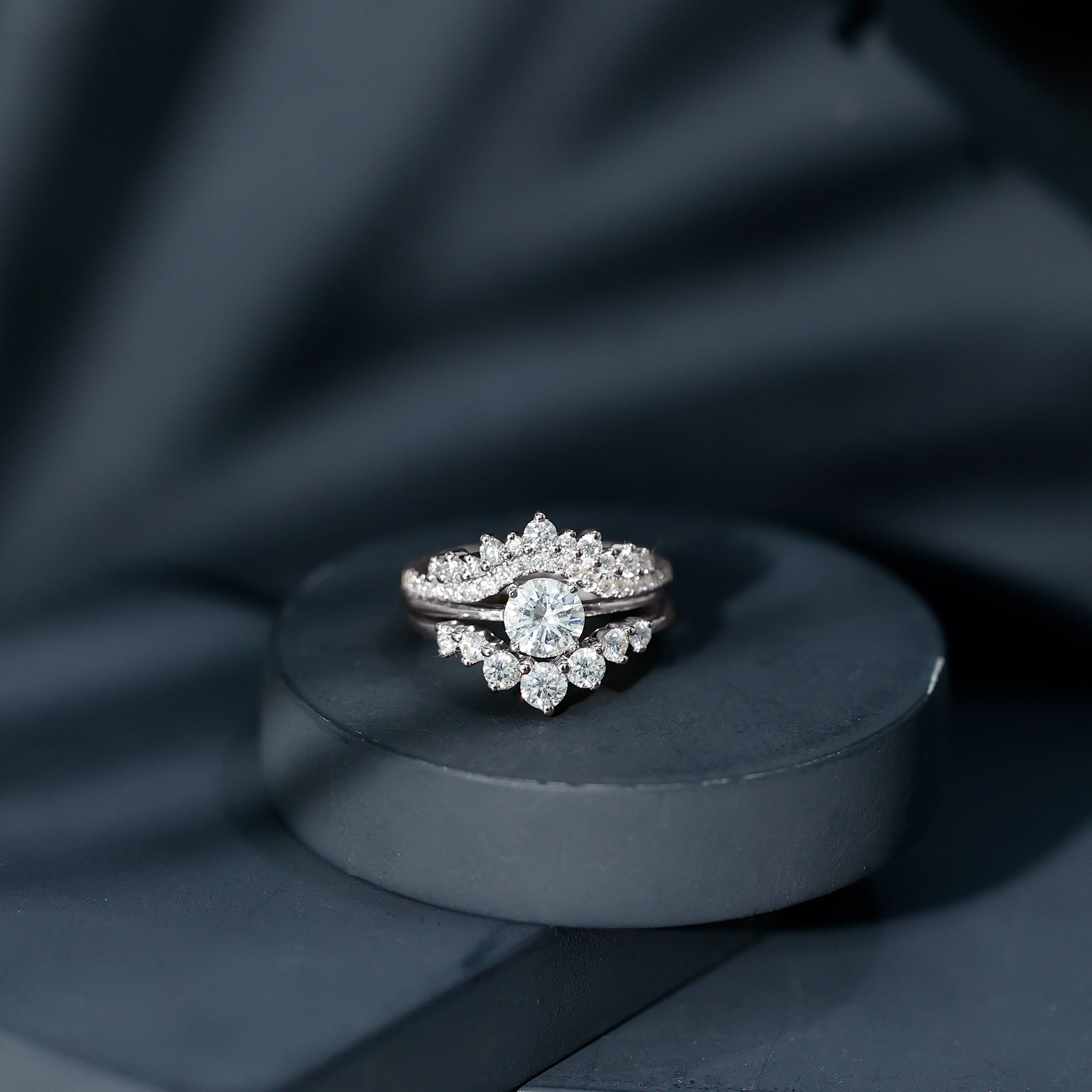 Lab Grown Diamond Vintage Bridal Ring Set with 3 Piece Lab - ( EF-VS ) - Rosec Jewels