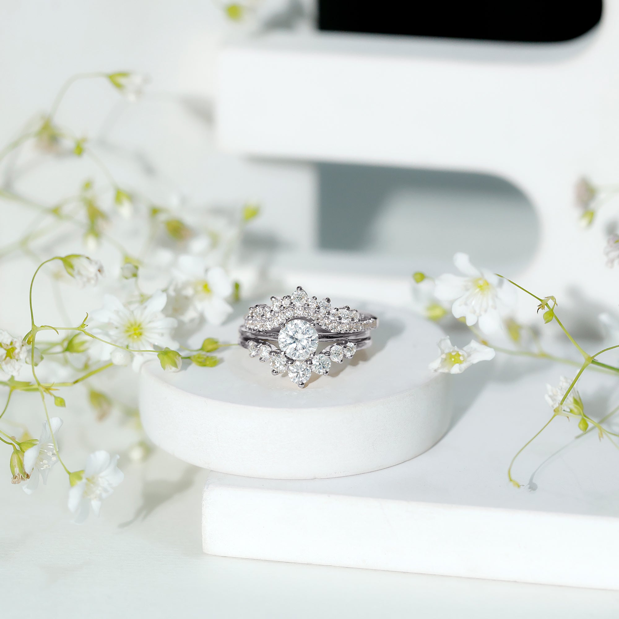 Lab Grown Diamond Vintage Bridal Ring Set with 3 Piece Lab - ( EF-VS ) - Rosec Jewels