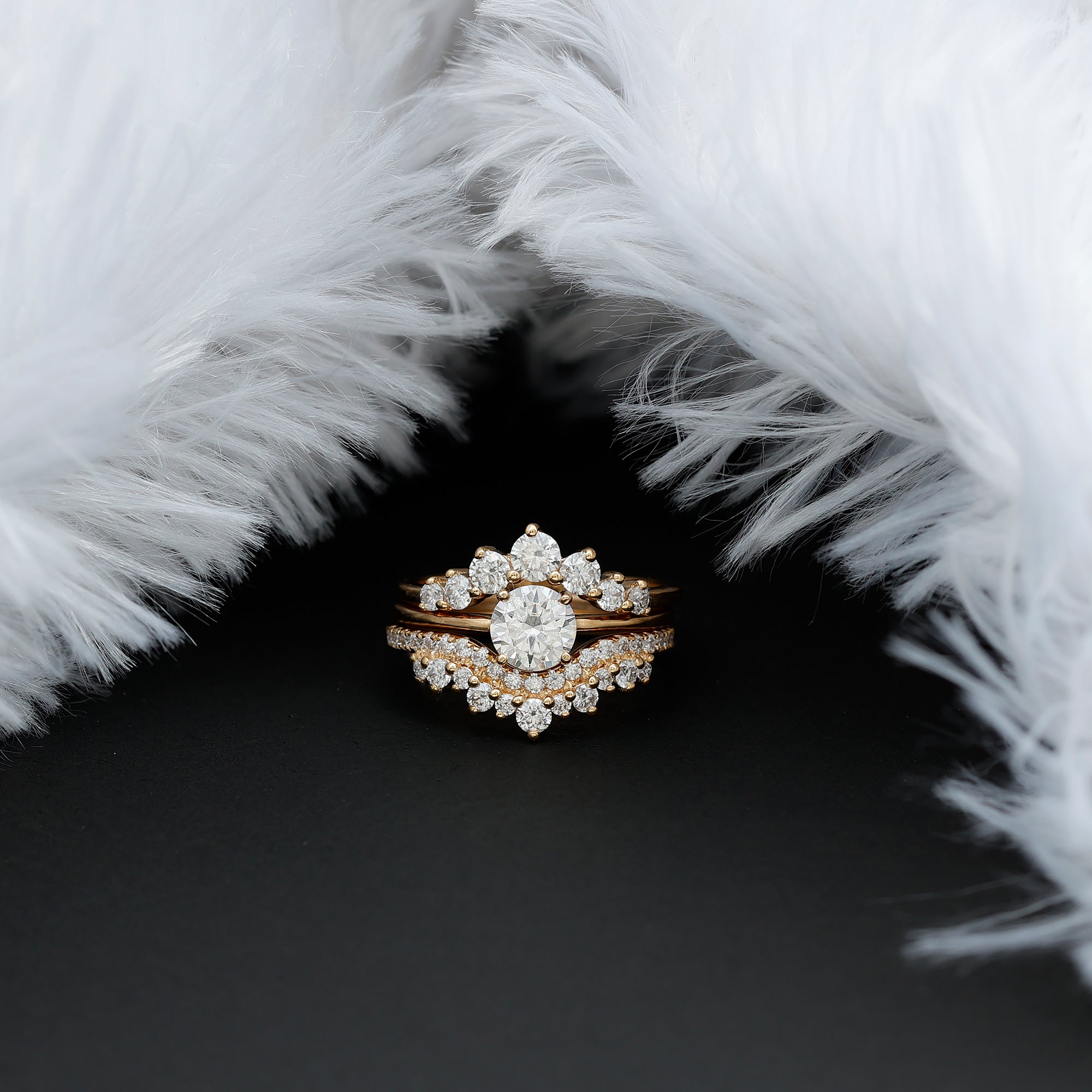 Lab Grown Diamond Vintage Bridal Ring Set with 3 Piece Lab - ( EF-VS ) - Rosec Jewels