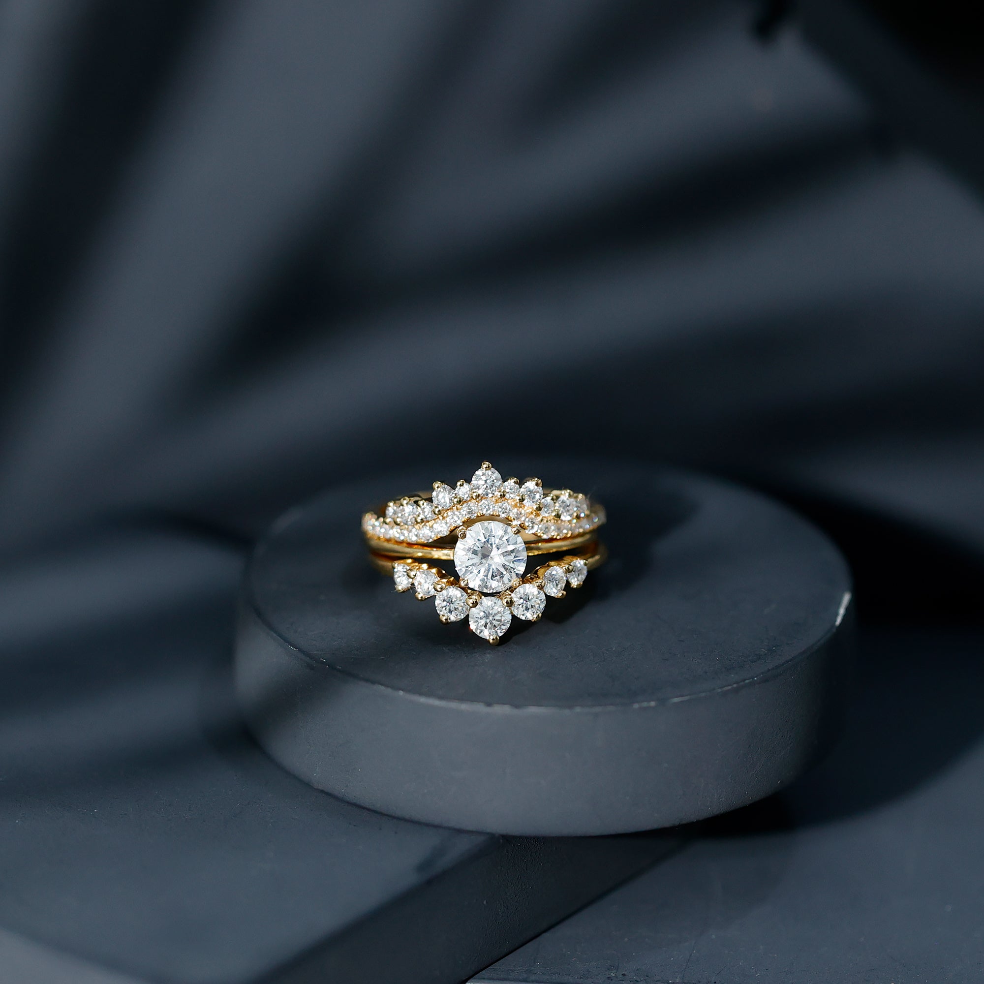 Lab Grown Diamond Vintage Bridal Ring Set with 3 Piece Lab - ( EF-VS ) - Rosec Jewels