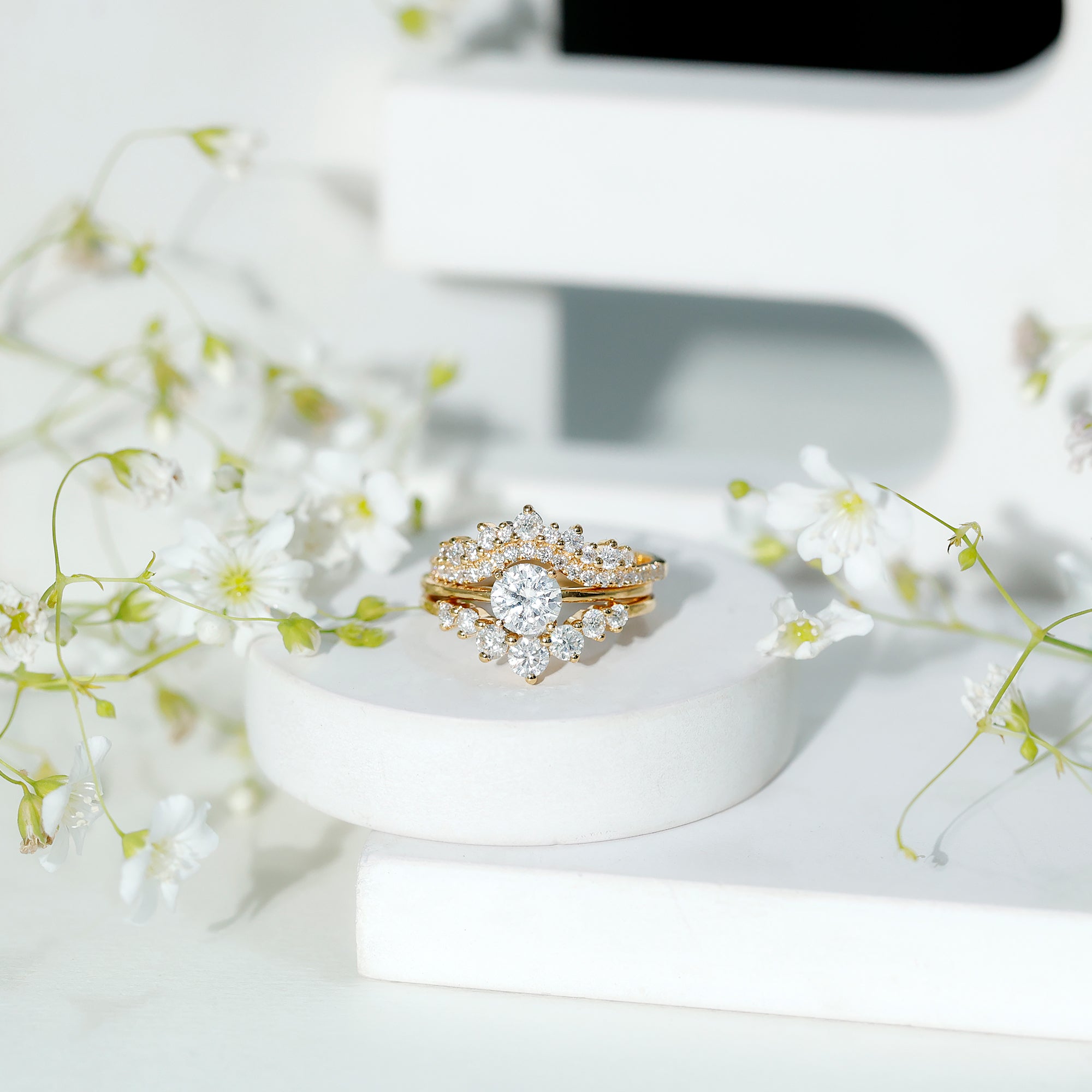 Lab Grown Diamond Vintage Bridal Ring Set with 3 Piece Lab - ( EF-VS ) - Rosec Jewels