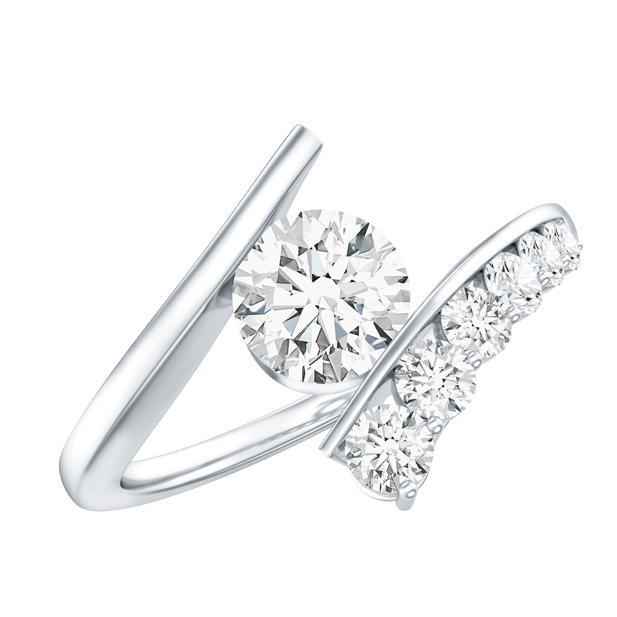 Certified Lab Grown Diamond Bypass Engagement Ring for Women Lab - ( EF-VS ) - Rosec Jewels