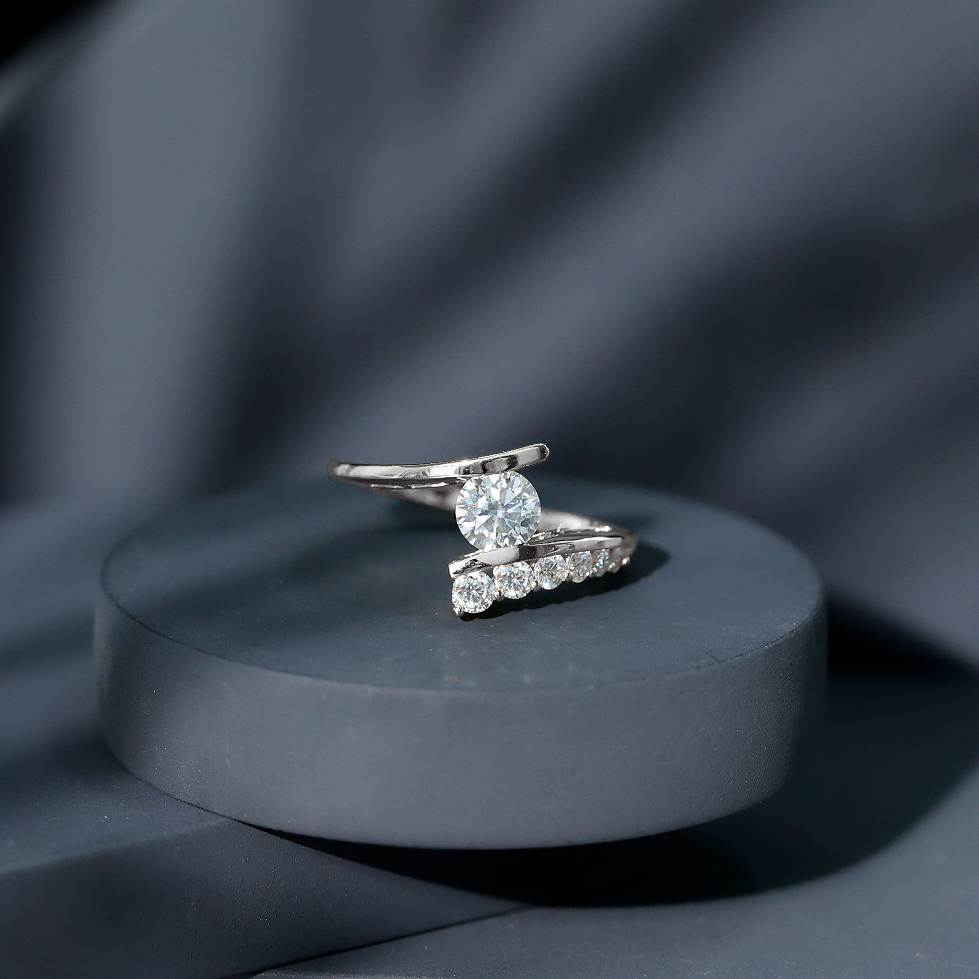 Certified Lab Grown Diamond Bypass Engagement Ring for Women Lab - ( EF-VS ) - Rosec Jewels