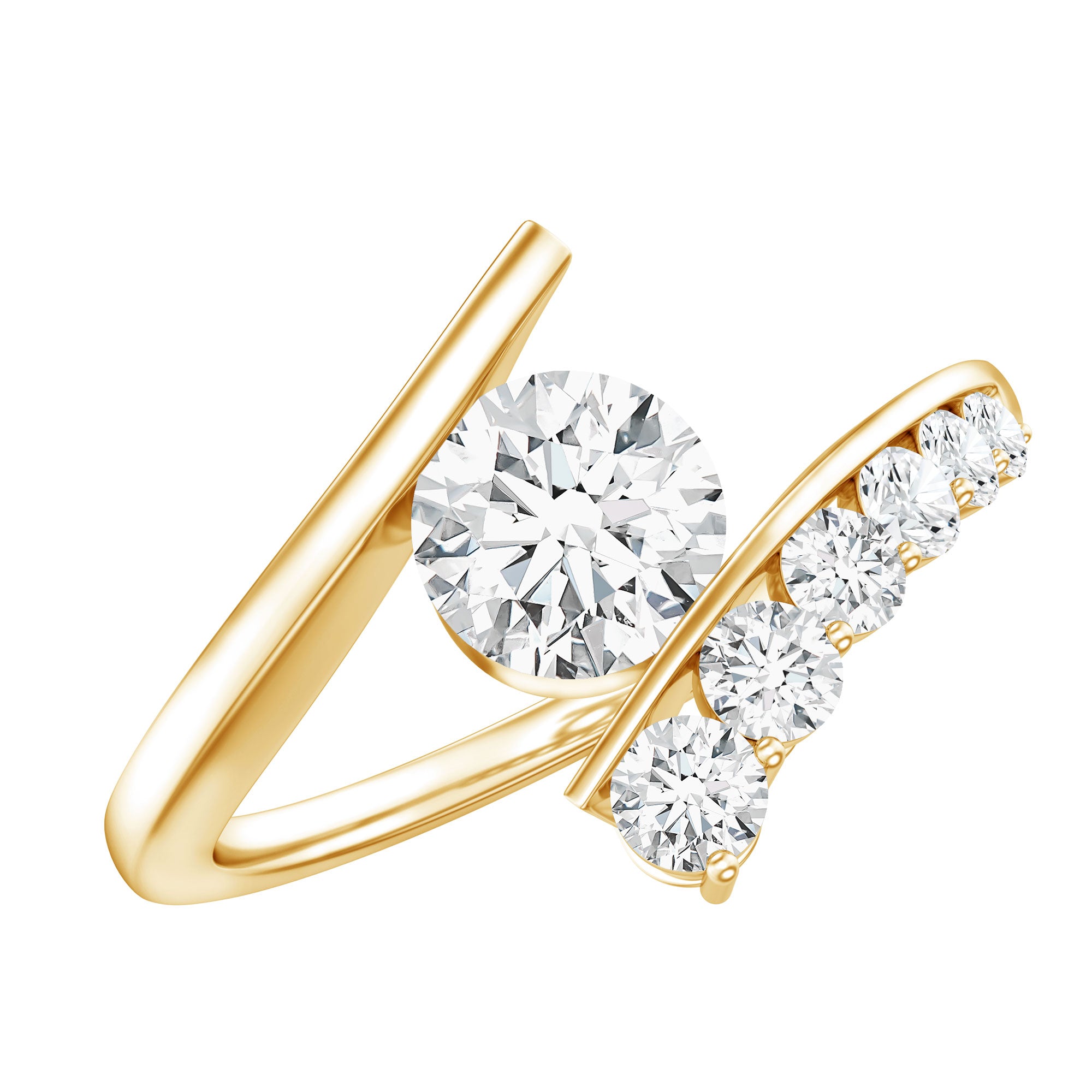 Certified Lab Grown Diamond Bypass Engagement Ring for Women Lab - ( EF-VS ) - Rosec Jewels