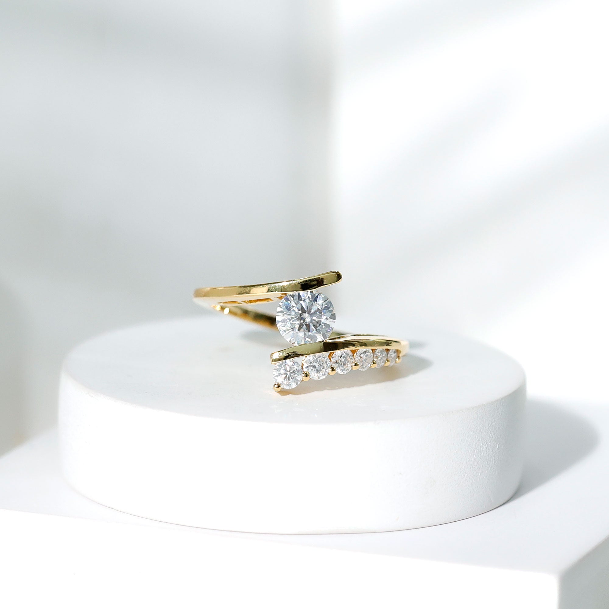 Certified Lab Grown Diamond Bypass Engagement Ring for Women Lab - ( EF-VS ) - Rosec Jewels
