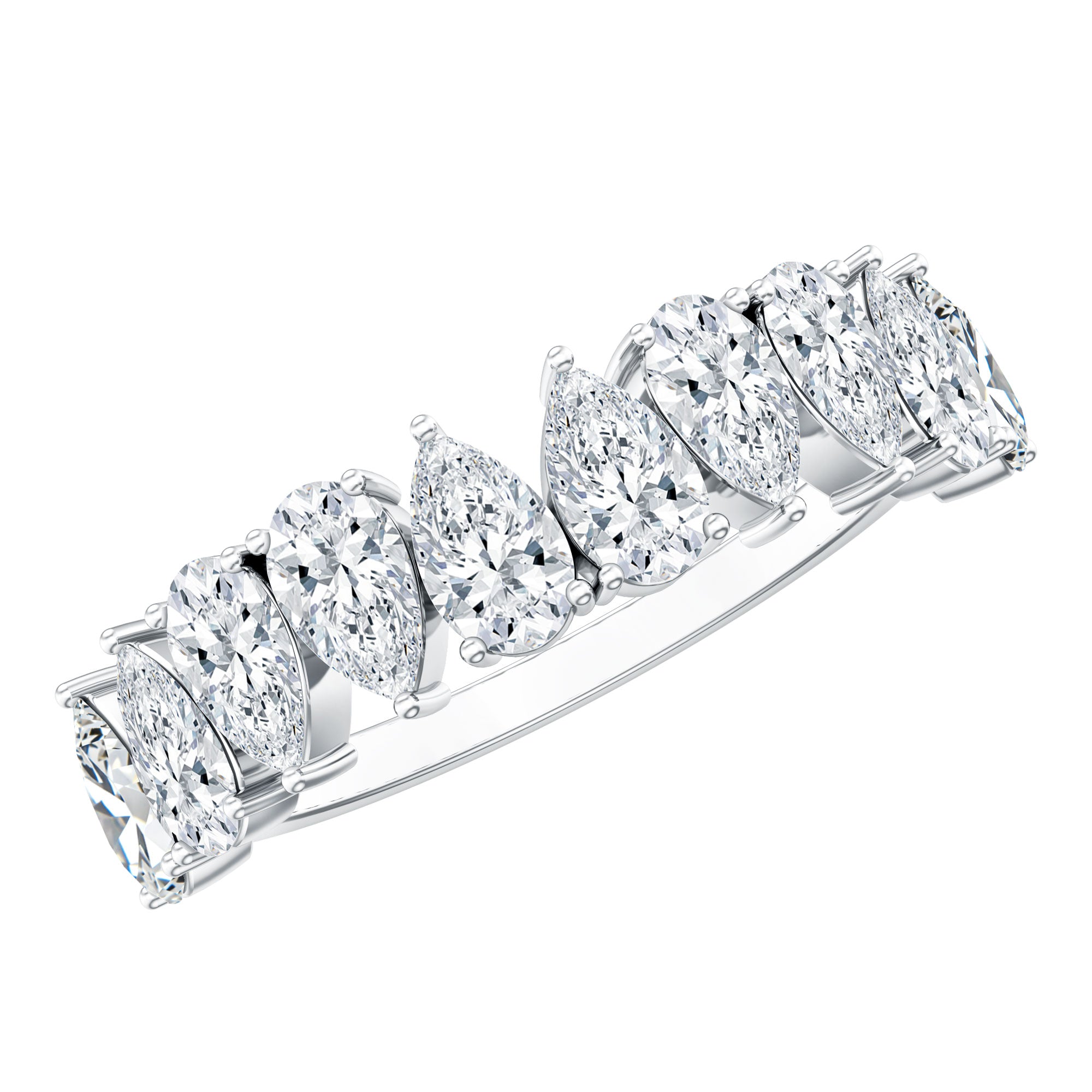 Pear Cut Lab Created Diamond Half Eternity Wedding Band Lab - ( EF-VS ) - Rosec Jewels