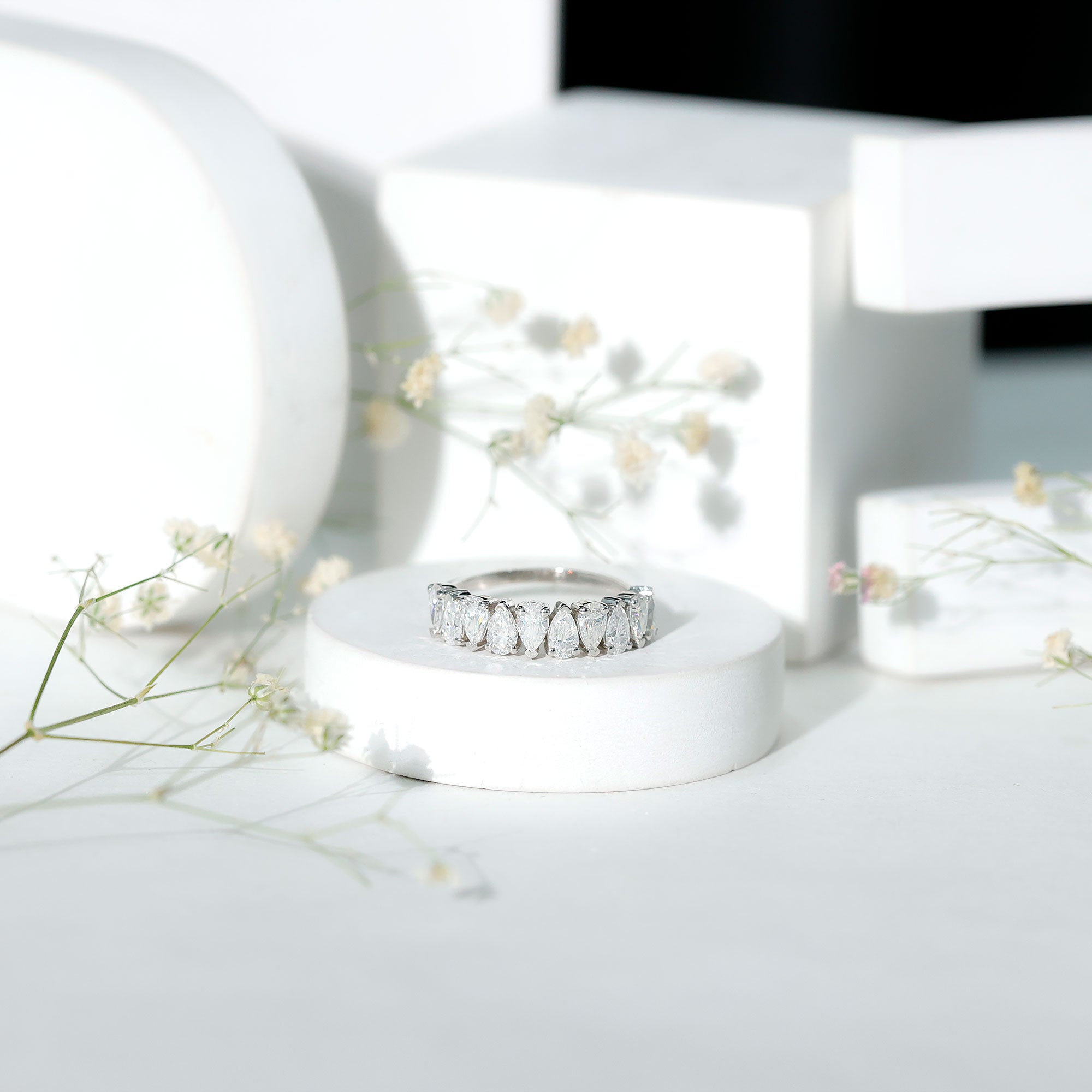 Pear Cut Lab Created Diamond Half Eternity Wedding Band Lab - ( EF-VS ) - Rosec Jewels