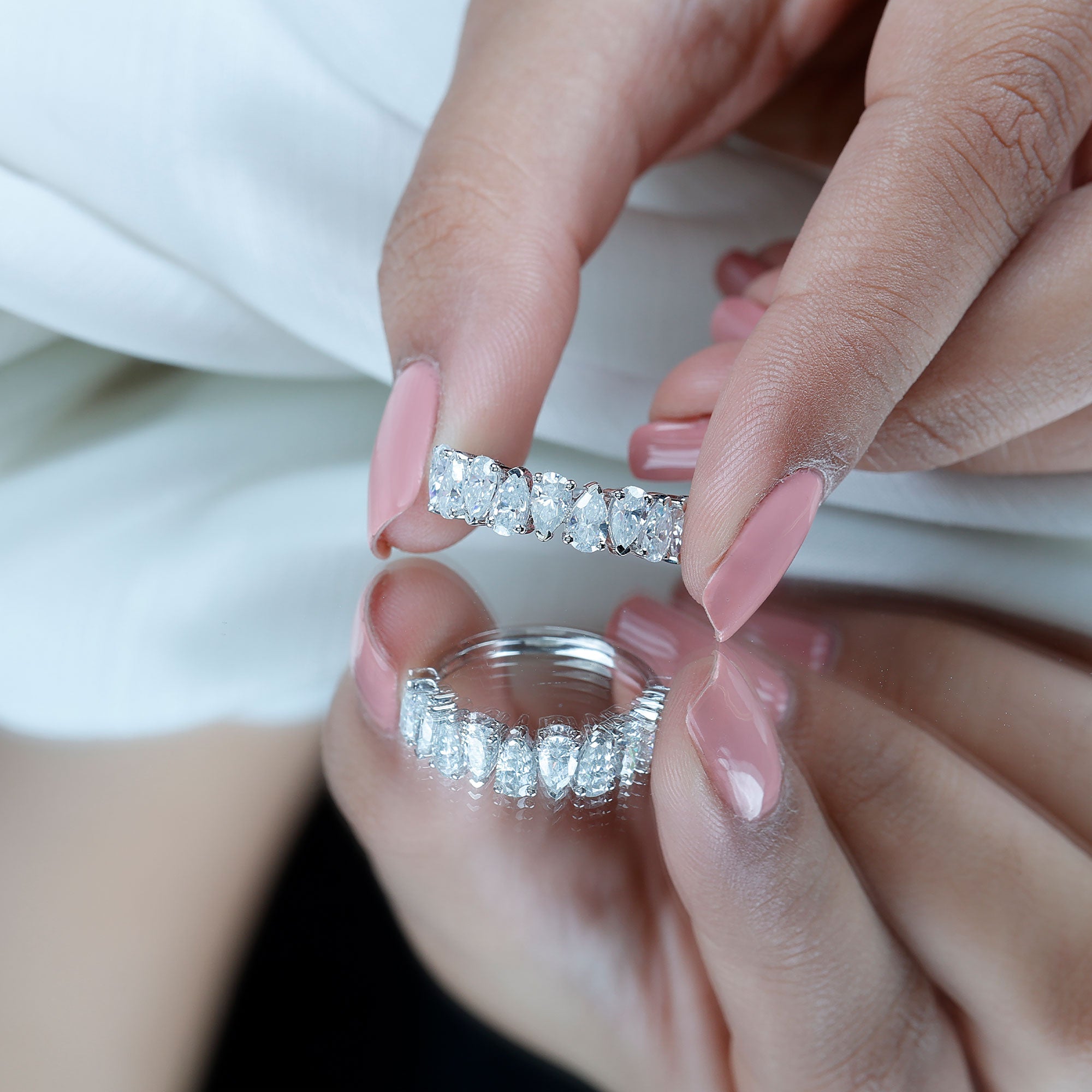 Pear Cut Lab Created Diamond Half Eternity Wedding Band Lab - ( EF-VS ) - Rosec Jewels