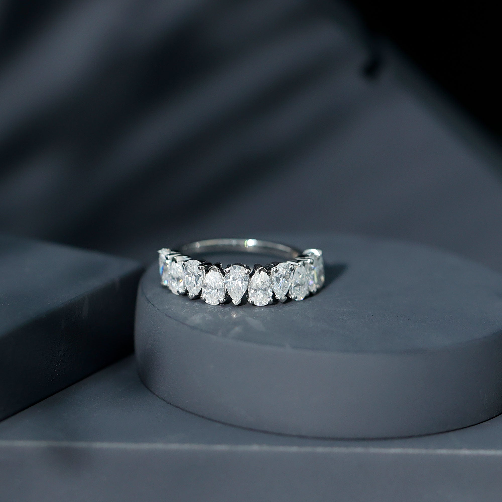 Pear Cut Lab Created Diamond Half Eternity Wedding Band Lab - ( EF-VS ) - Rosec Jewels