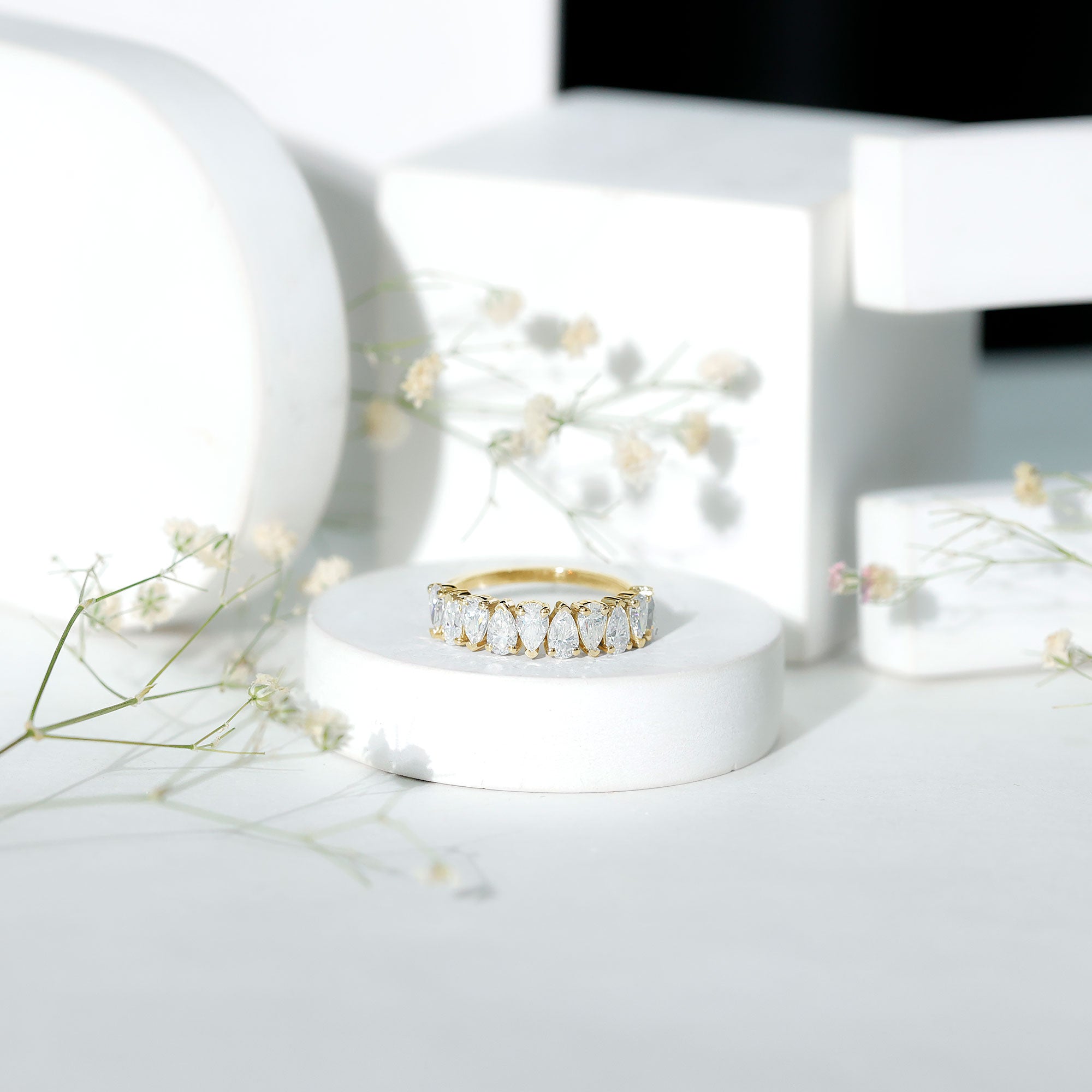 Pear Cut Lab Created Diamond Half Eternity Wedding Band Lab - ( EF-VS ) - Rosec Jewels