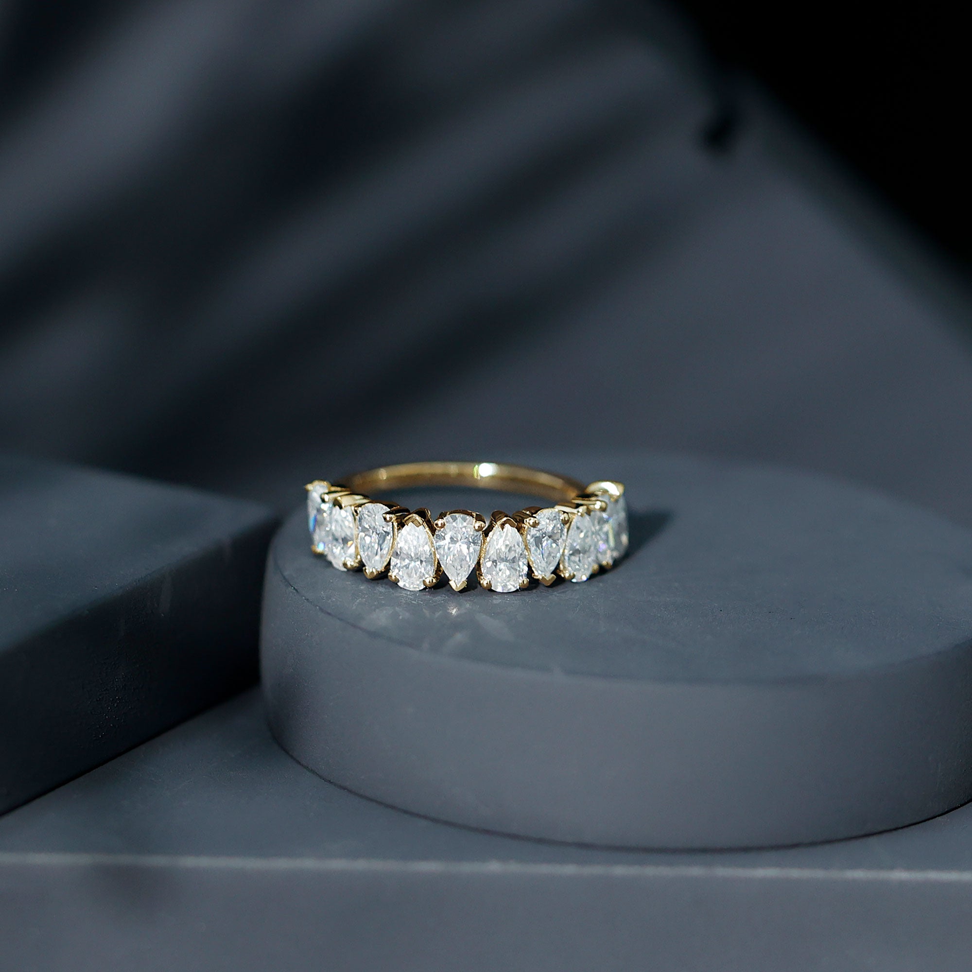 Pear Cut Lab Created Diamond Half Eternity Wedding Band Lab - ( EF-VS ) - Rosec Jewels