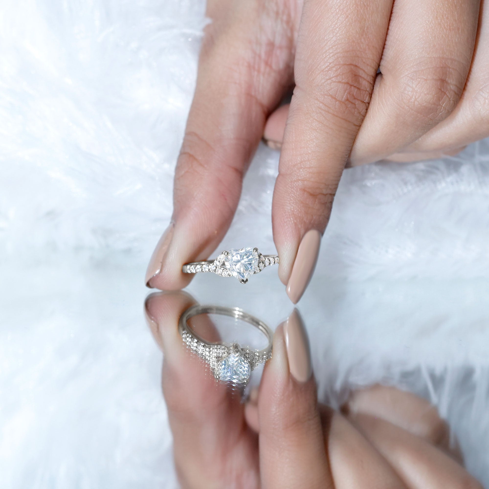 Certified 7mm Diamond Heart Solitaire Ring For Her Lab - ( EF-VS ) - Rosec Jewels
