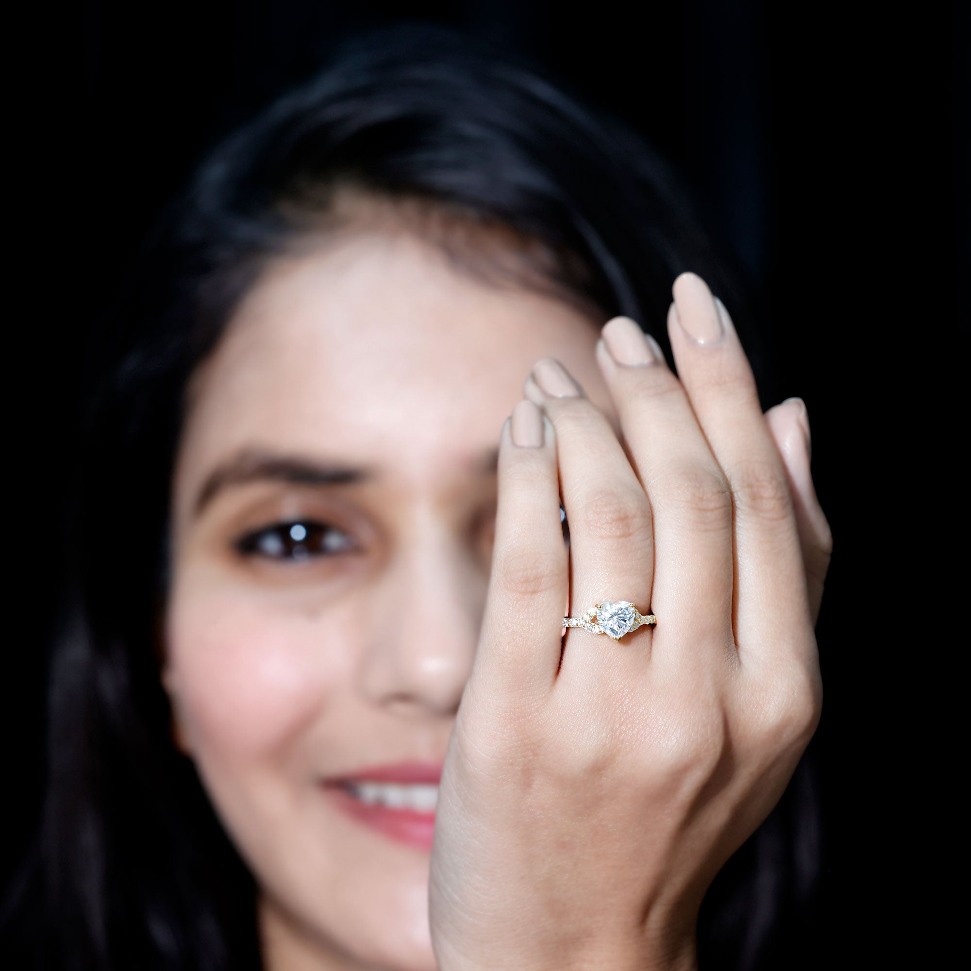 Certified 7mm Diamond Heart Solitaire Ring For Her Lab - ( EF-VS ) - Rosec Jewels