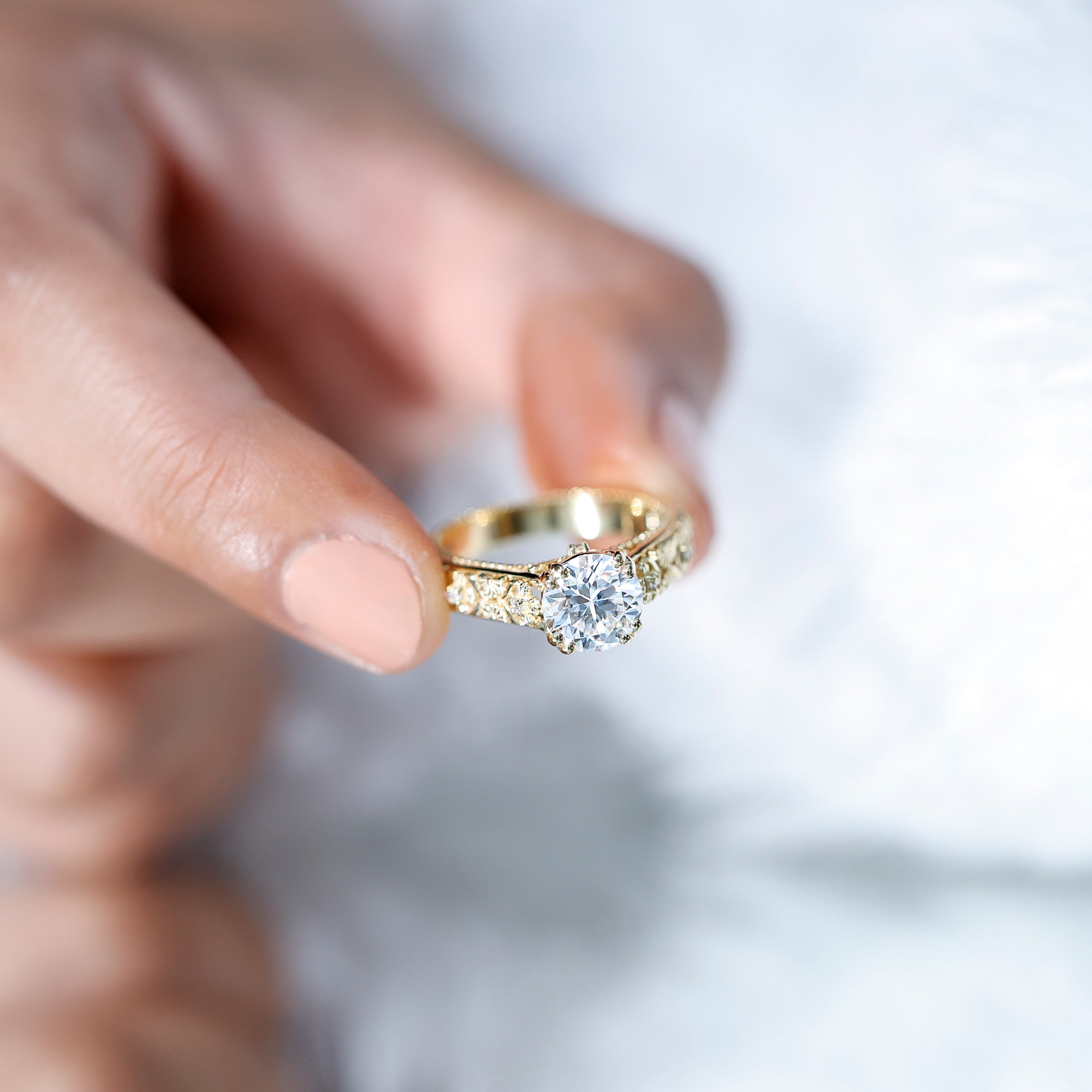 Lab Grown Diamond Antique Looking Engagement Ring Lab - ( EF-VS ) - Rosec Jewels