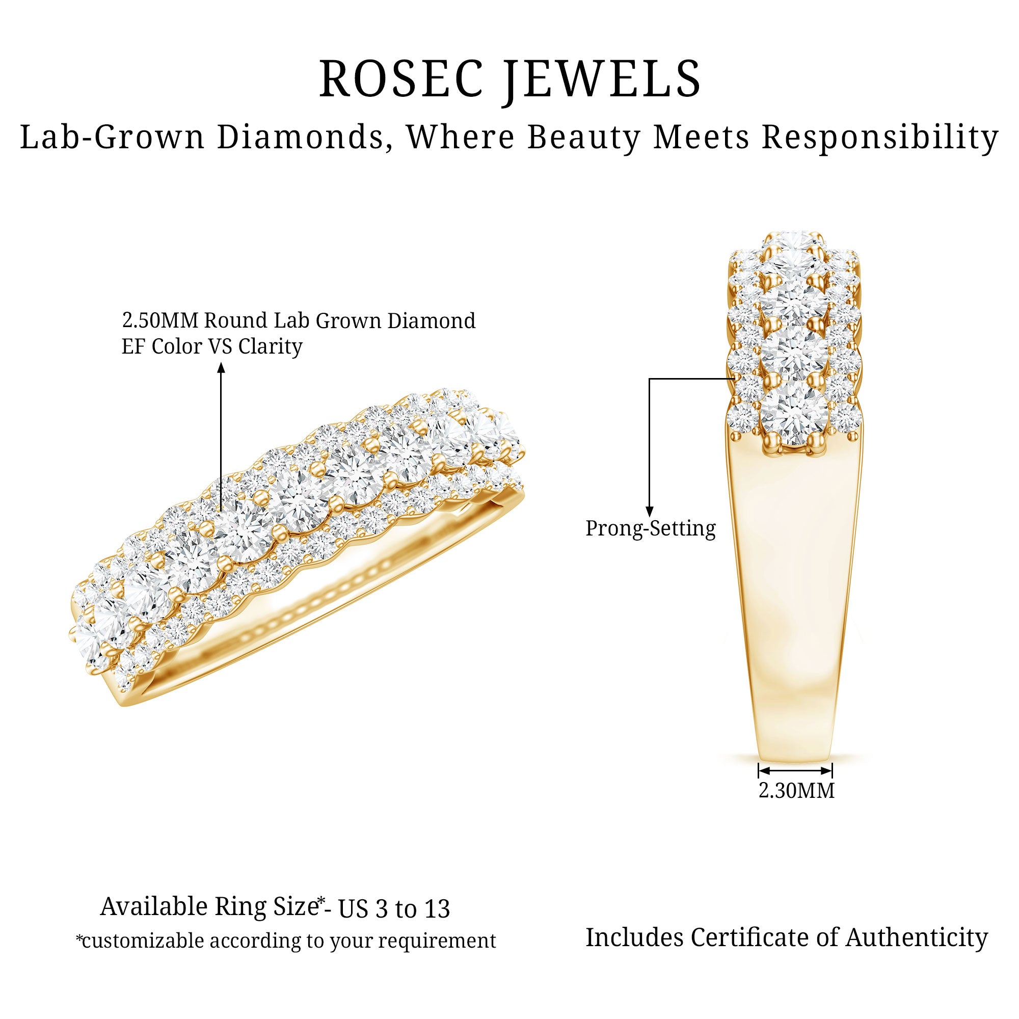 Certified Diamond Half Eternity Anniversary Ring Lab - ( EF-VS ) - Rosec Jewels
