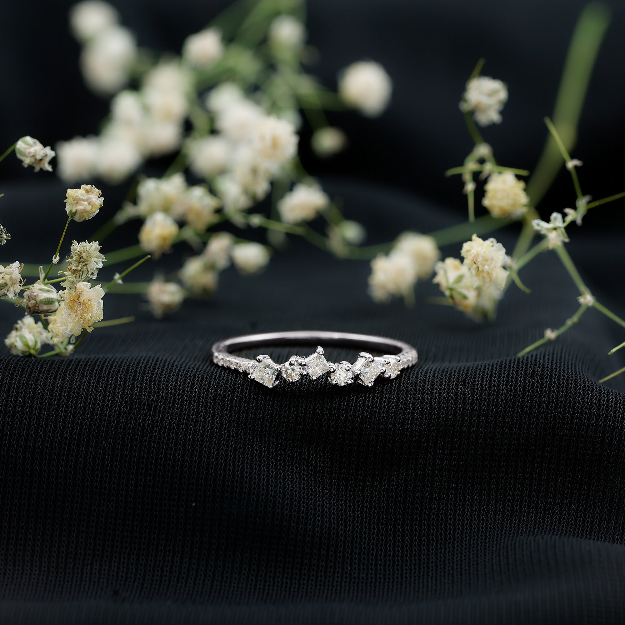 Minimalist Lab Grown Diamond Half Eternity Ring Lab - ( EF-VS ) - Rosec Jewels