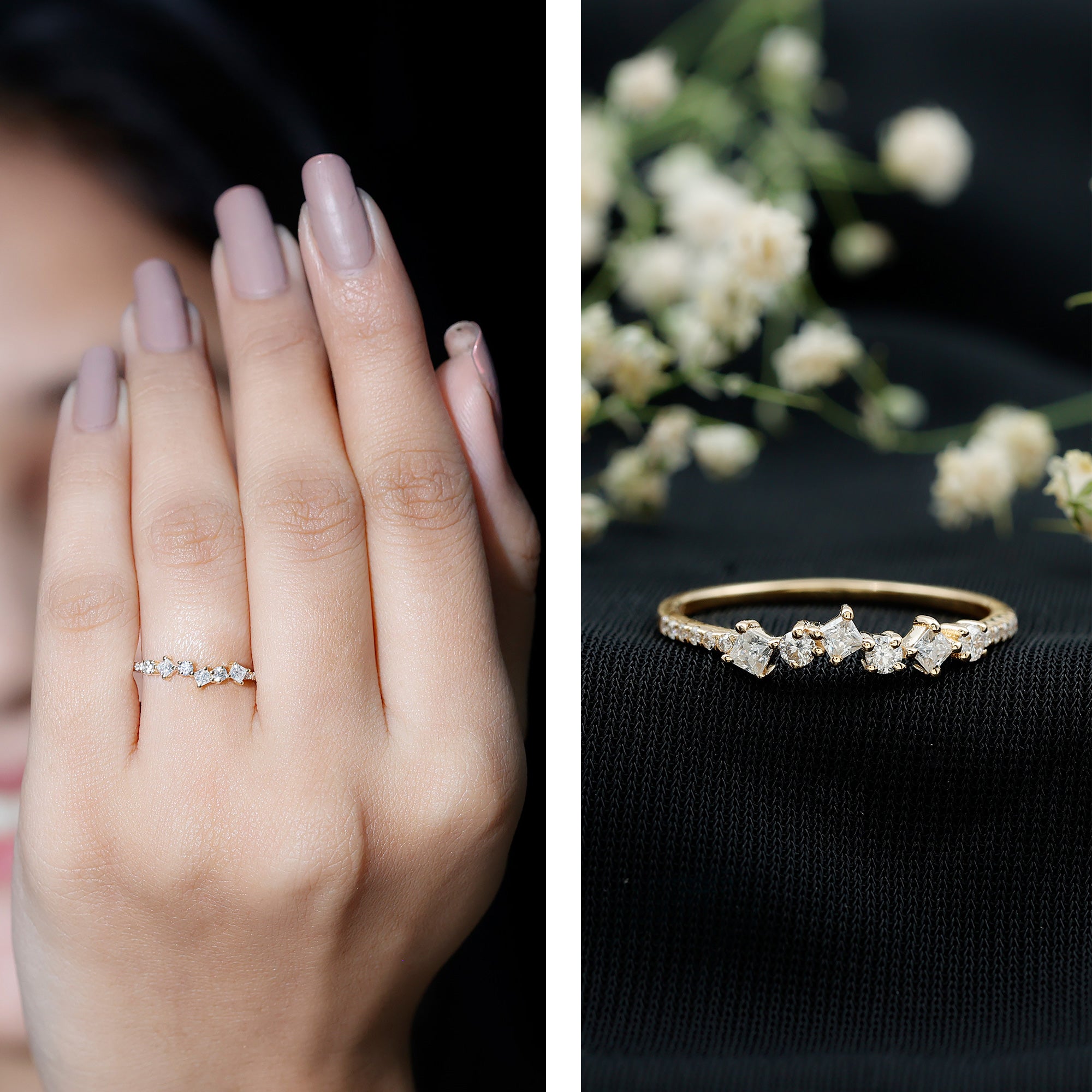 Minimalist Lab Grown Diamond Half Eternity Ring Lab - ( EF-VS ) - Rosec Jewels