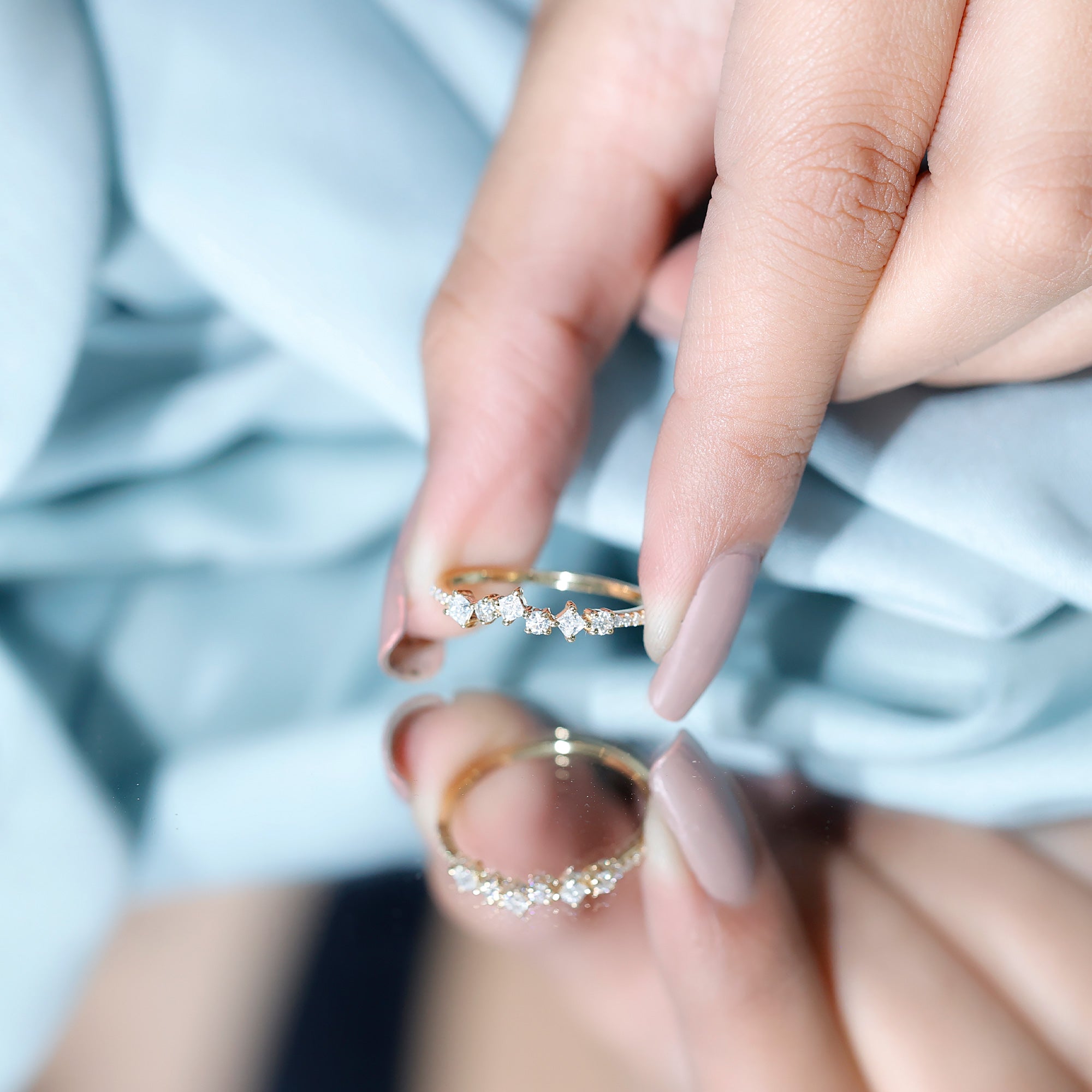 Minimalist Lab Grown Diamond Half Eternity Ring Lab - ( EF-VS ) - Rosec Jewels