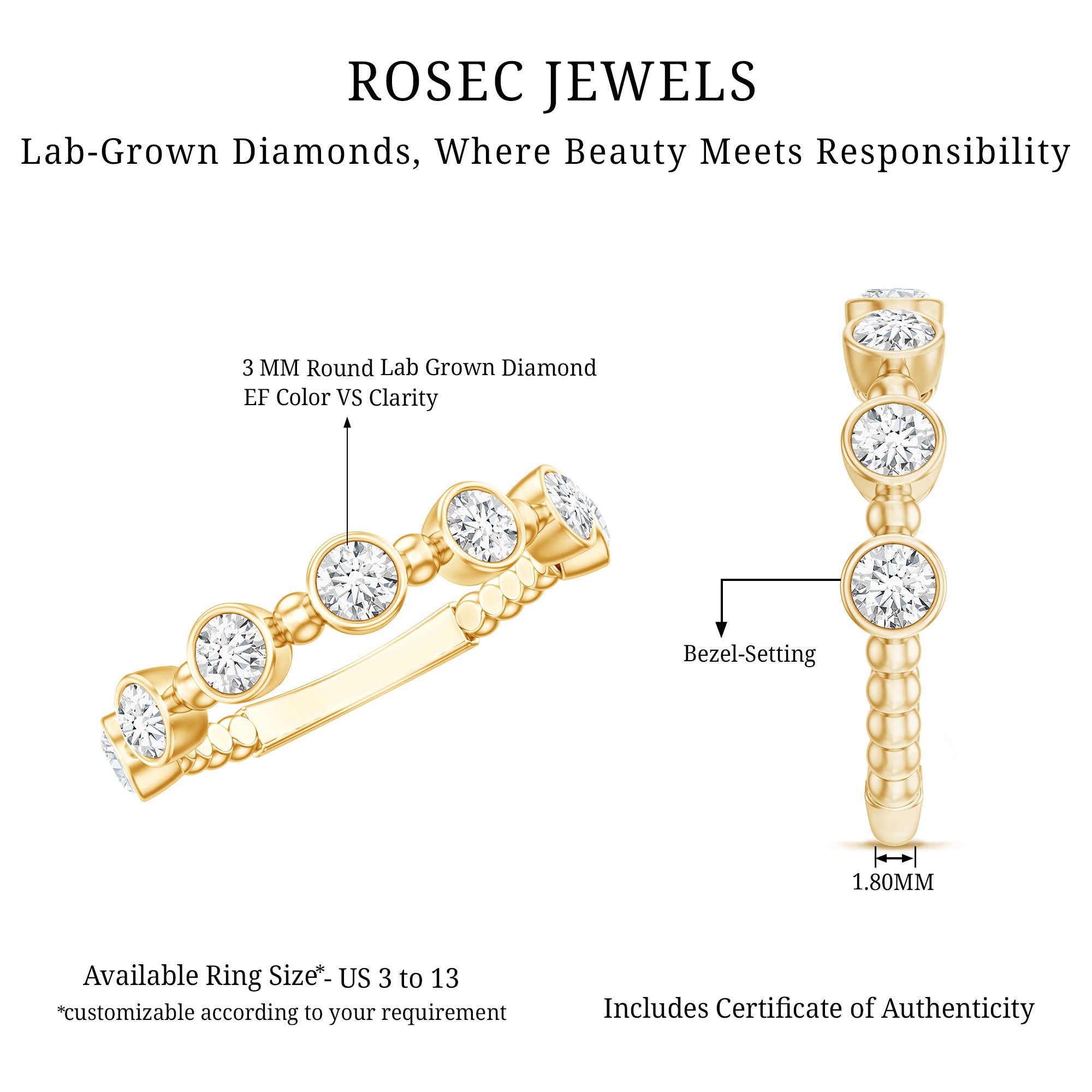 Bezel Set Lab Grown Diamond Wedding Anniversary Band Lab - ( EF-VS ) - Rosec Jewels