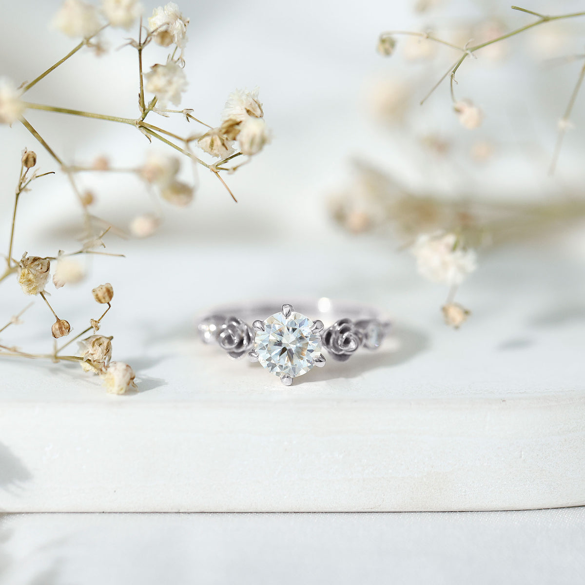Certified Lab Grown Diamond Engagement Ring With Floral Design Lab - ( EF-VS ) - Rosec Jewels