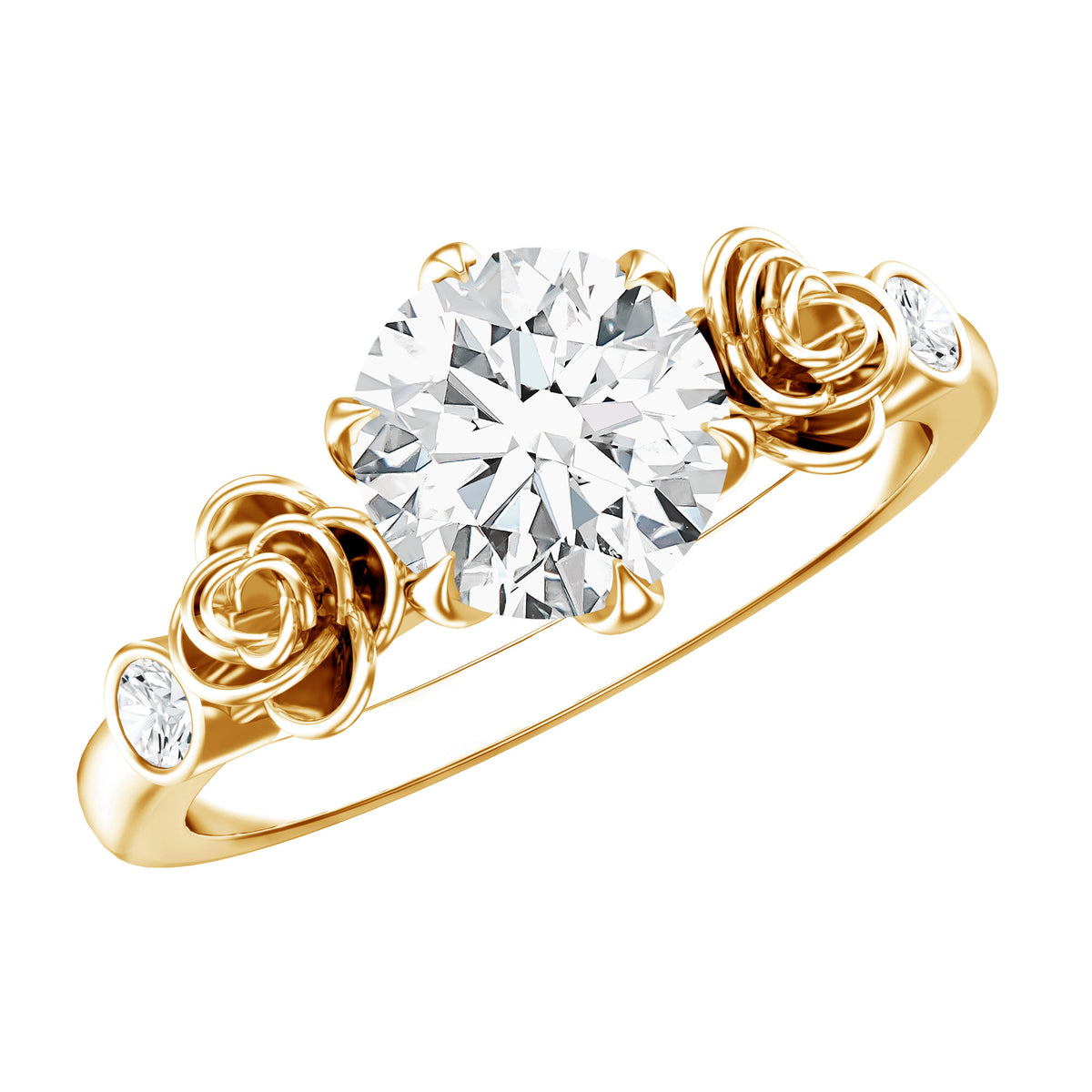 Certified Lab Grown Diamond Engagement Ring With Floral Design Lab - ( EF-VS ) - Rosec Jewels